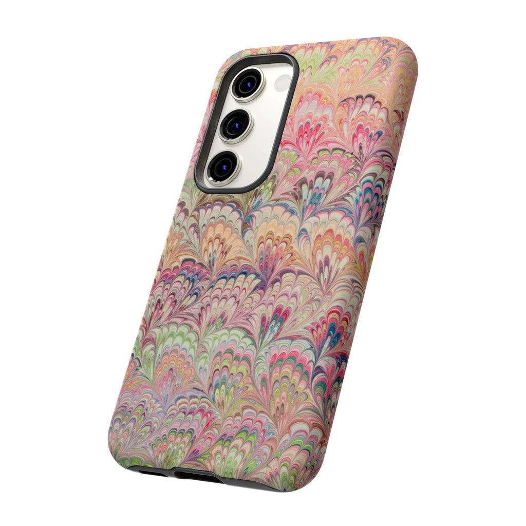 Pastel Pink + Green Feather Marbled Phone Case - Dual Layer Phone Cover
