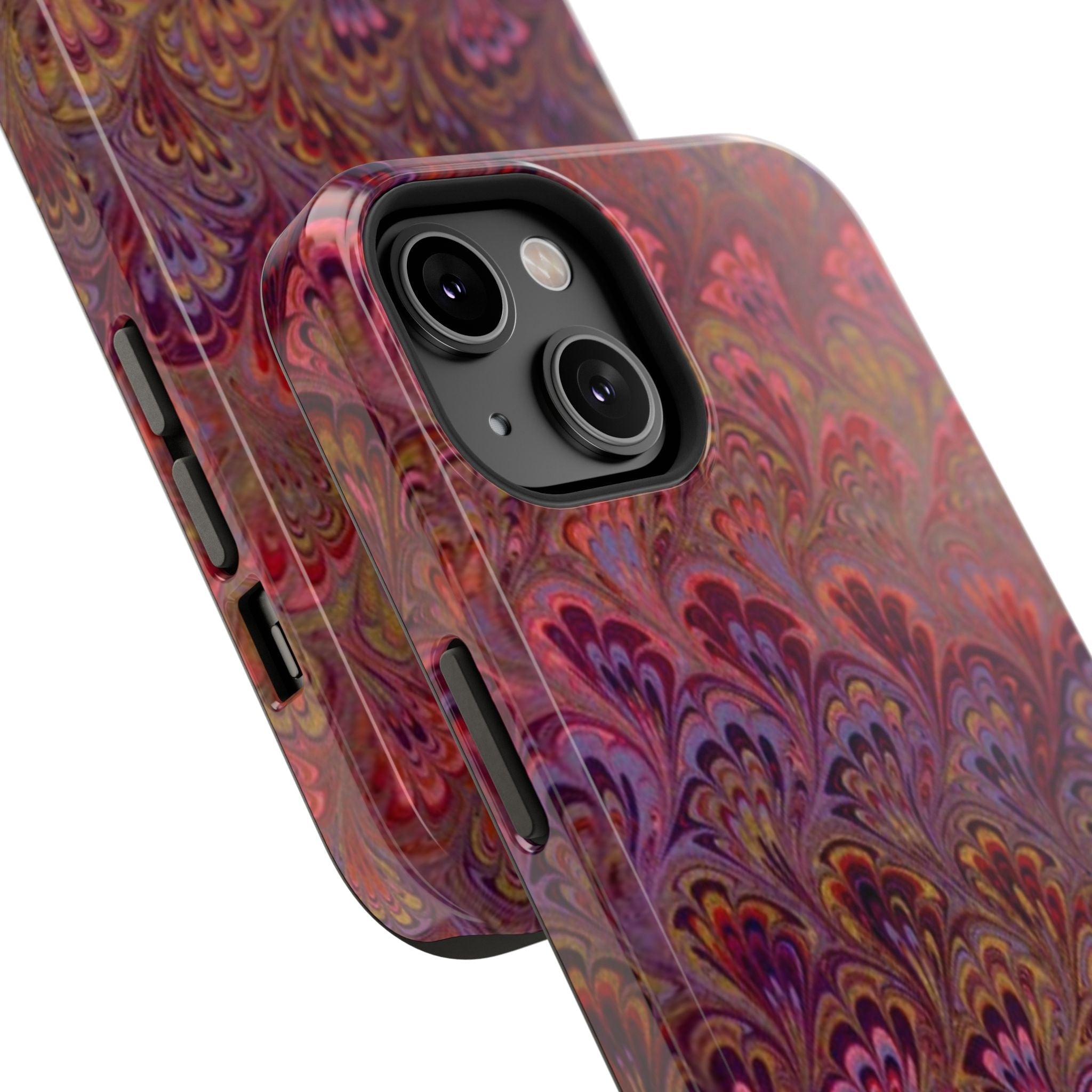 Red, Burgundy, Lavender Italian Peacock Feather Design Phone Case