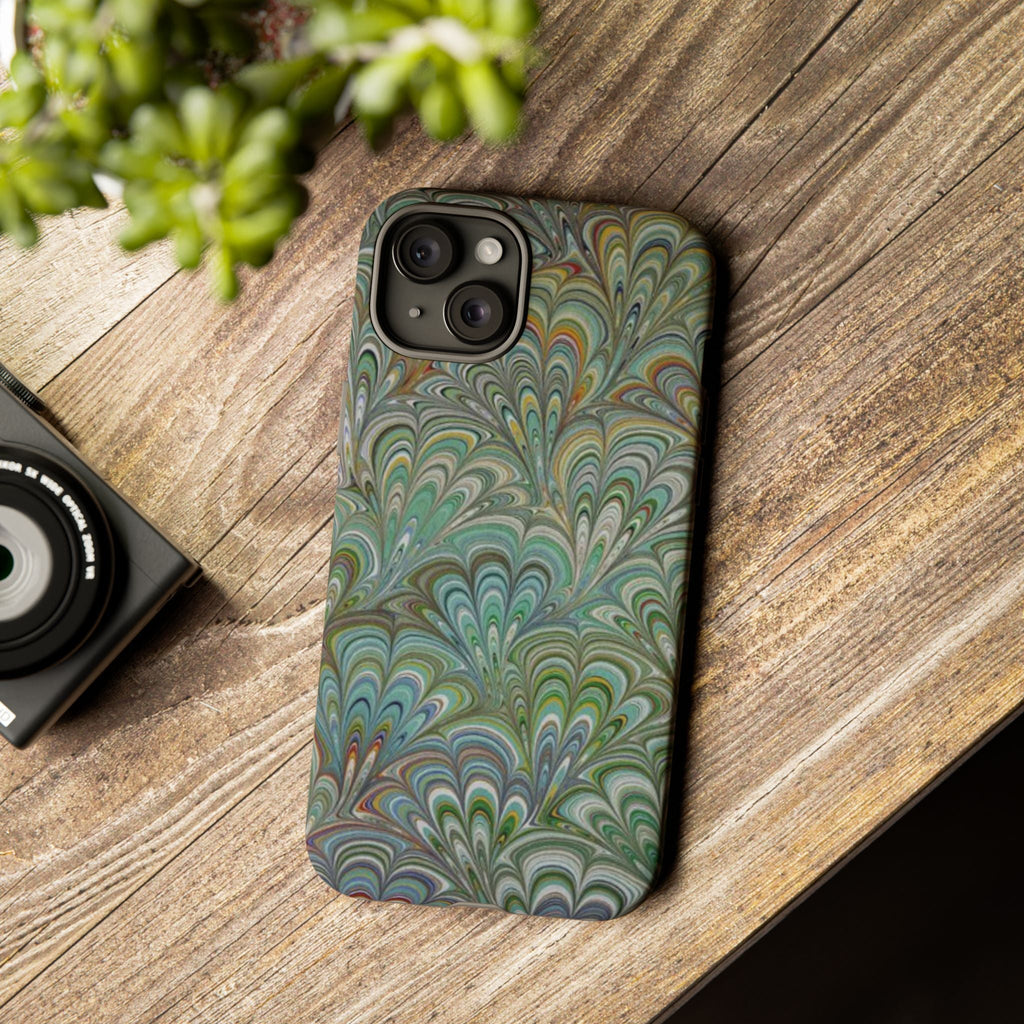 Green Marbled Peacock Durable Phone Case - Matte or Glossy