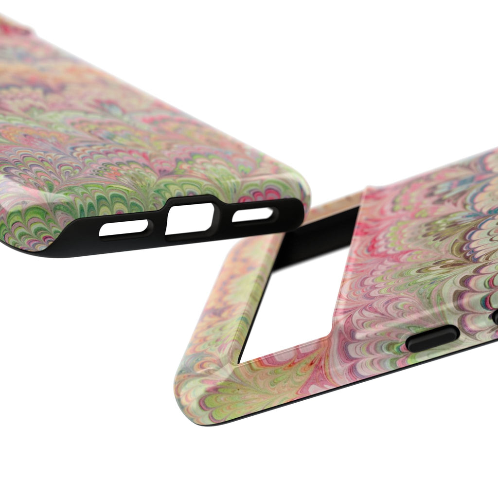 Pastel Pink + Green Feather Marbled Phone Case - Dual Layer Phone Cover