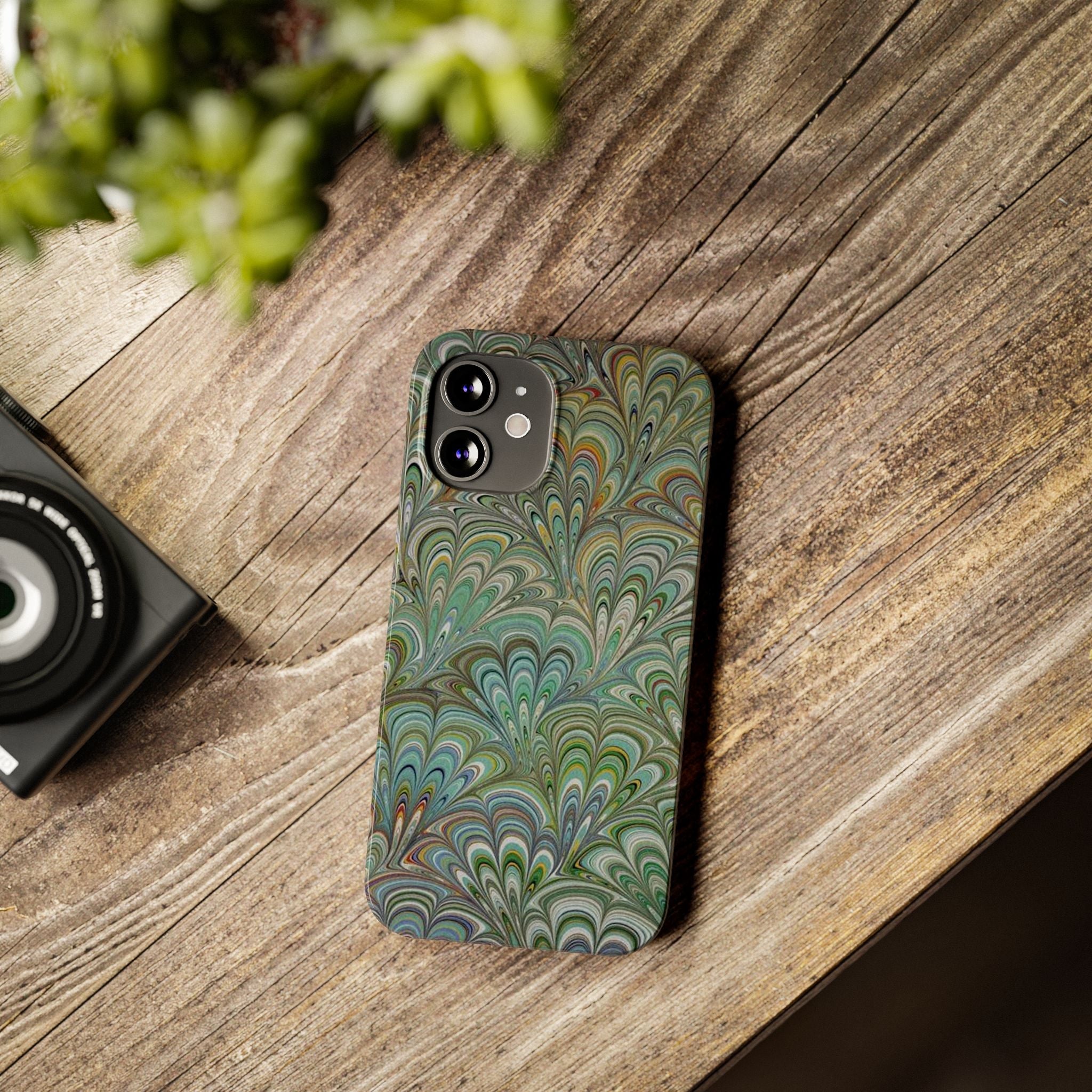 Deep Green Peacock Italian Marbled Design, Italy Feather Phone Case
