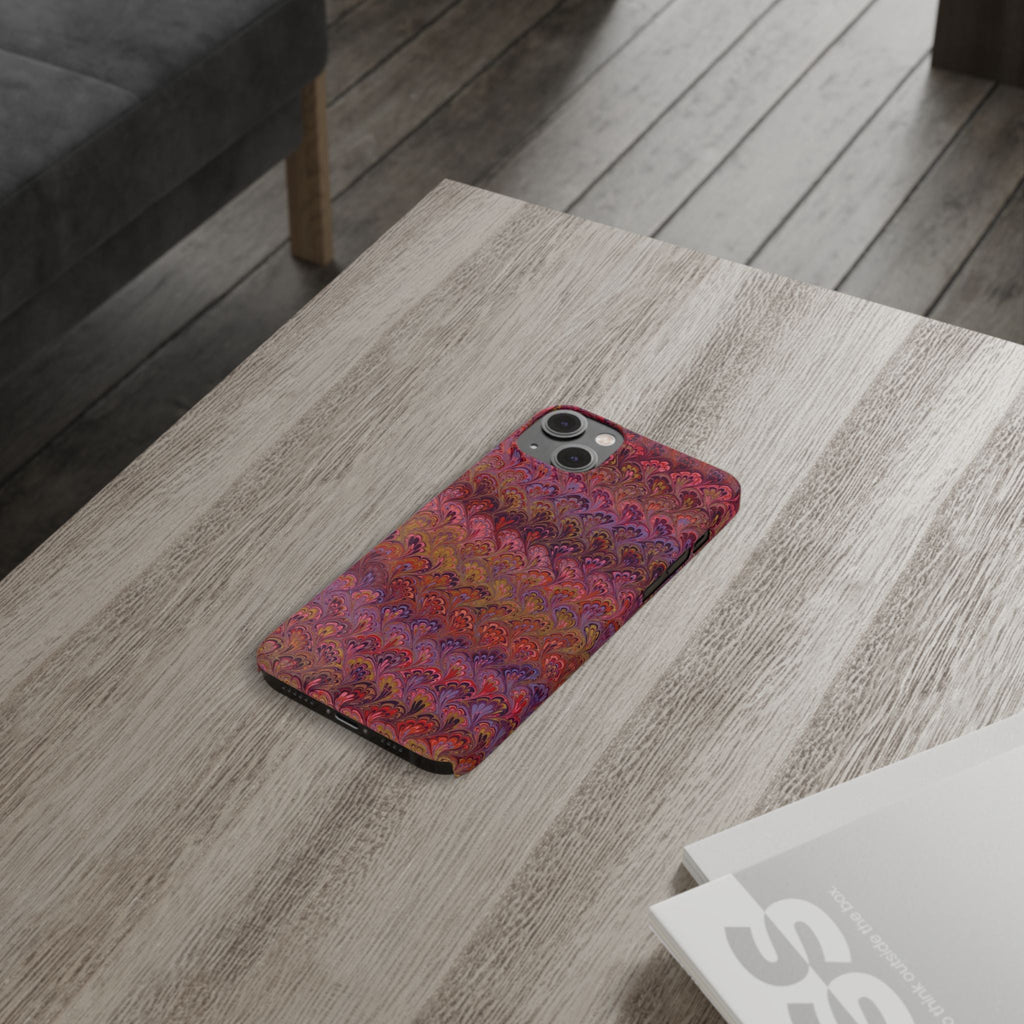 Reds, Lavenders, Marbled VIntage Design, Italian Feather Phone Case, Slim Phone Cases, IPHONE16 and all sizes