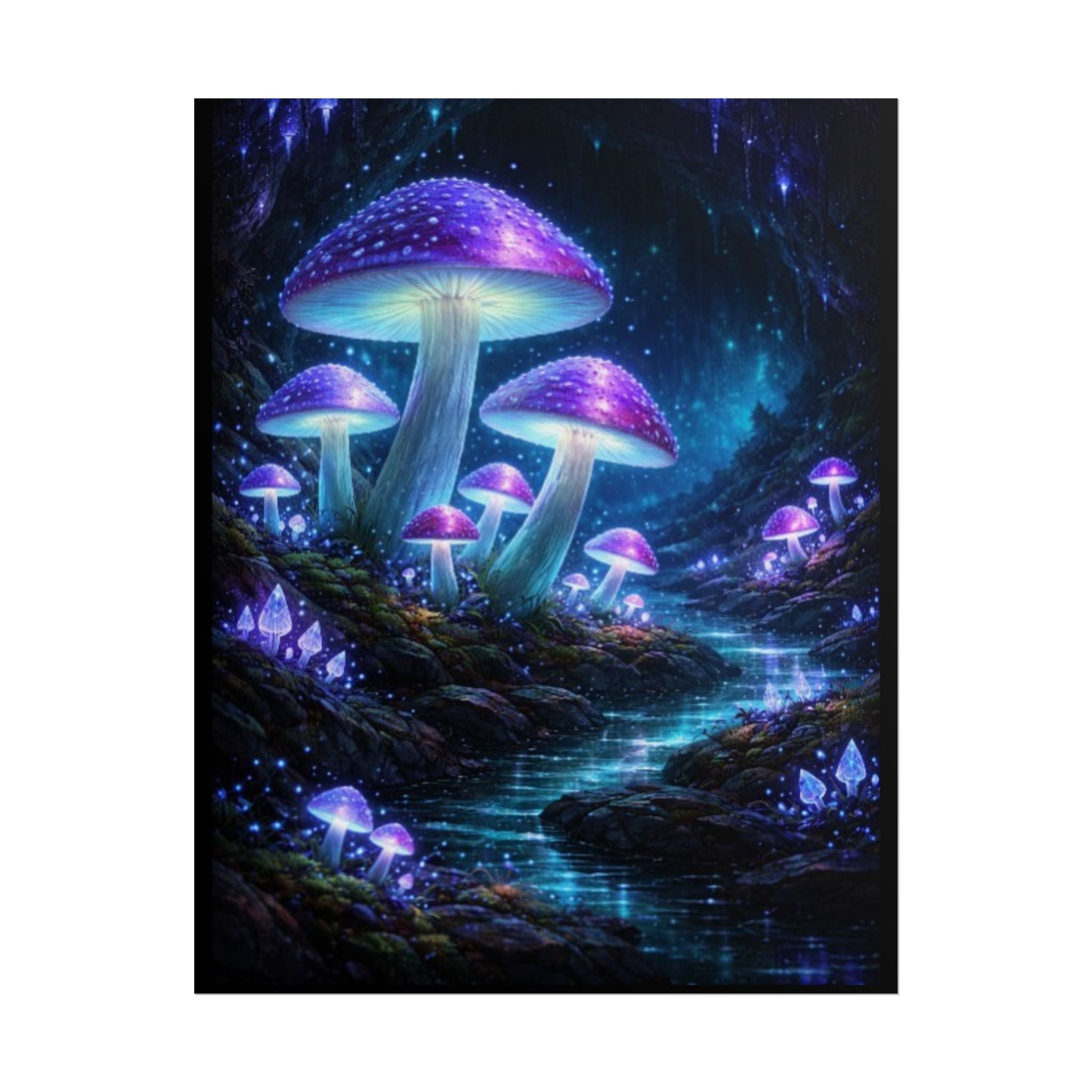 Fantasy Mushroom Poster — Glowing Purple Forest Rolled Art Print