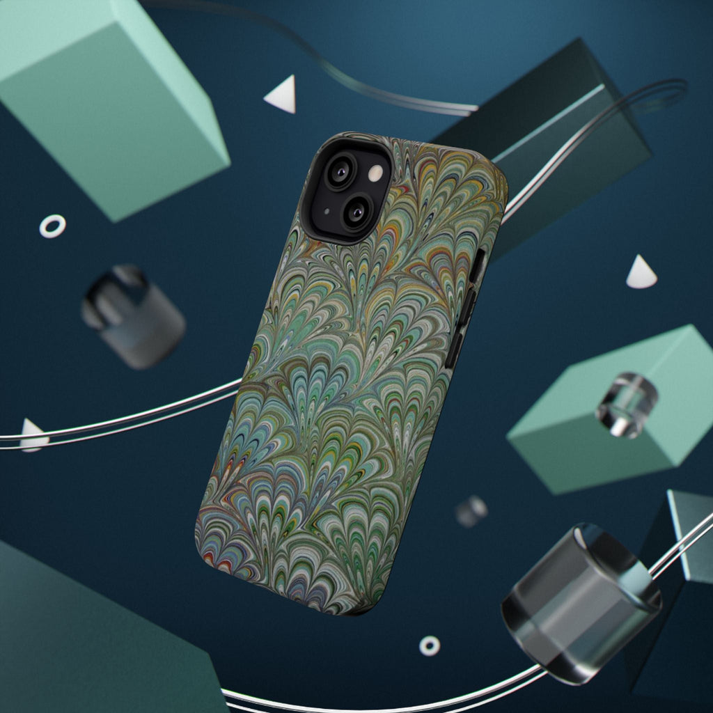 iPhone17 + All Models Phone Cases, Italian Peacock Feather Design, Stylish Impact-Resistant Shell, Protective Cover, Green Peacock Print