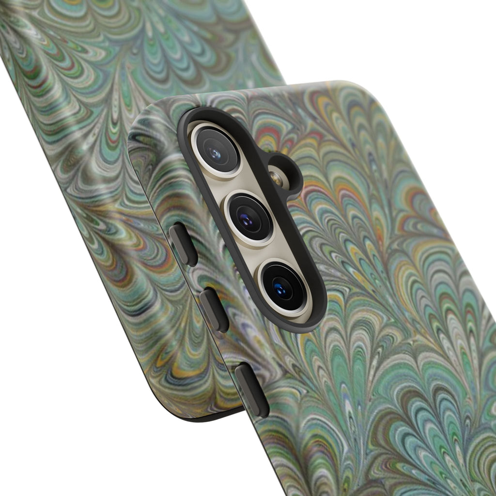 Green Marbled Peacock Durable Phone Case - Matte or Glossy