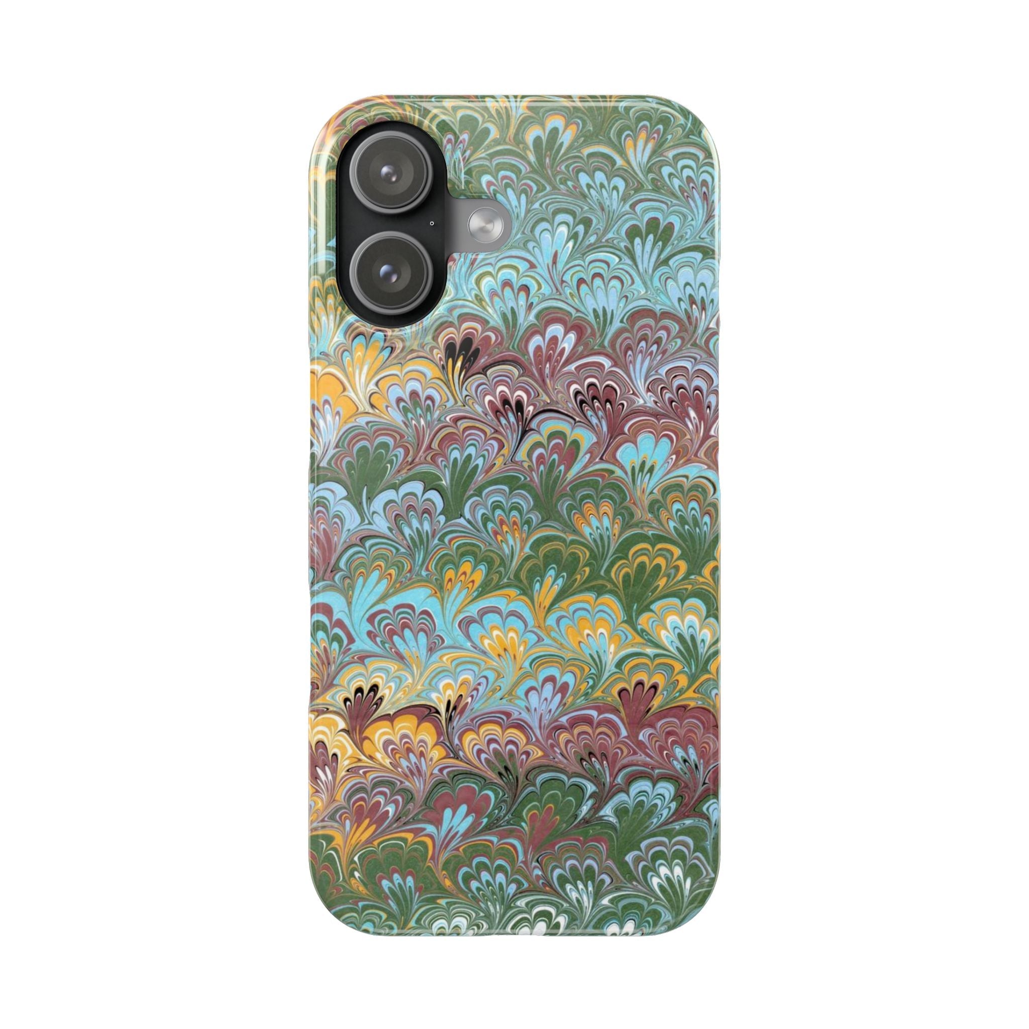Phone Case with Design from Italy - Marbled "Peacock" Design, Green, Blue, Multi-Color Slim Phone Cases