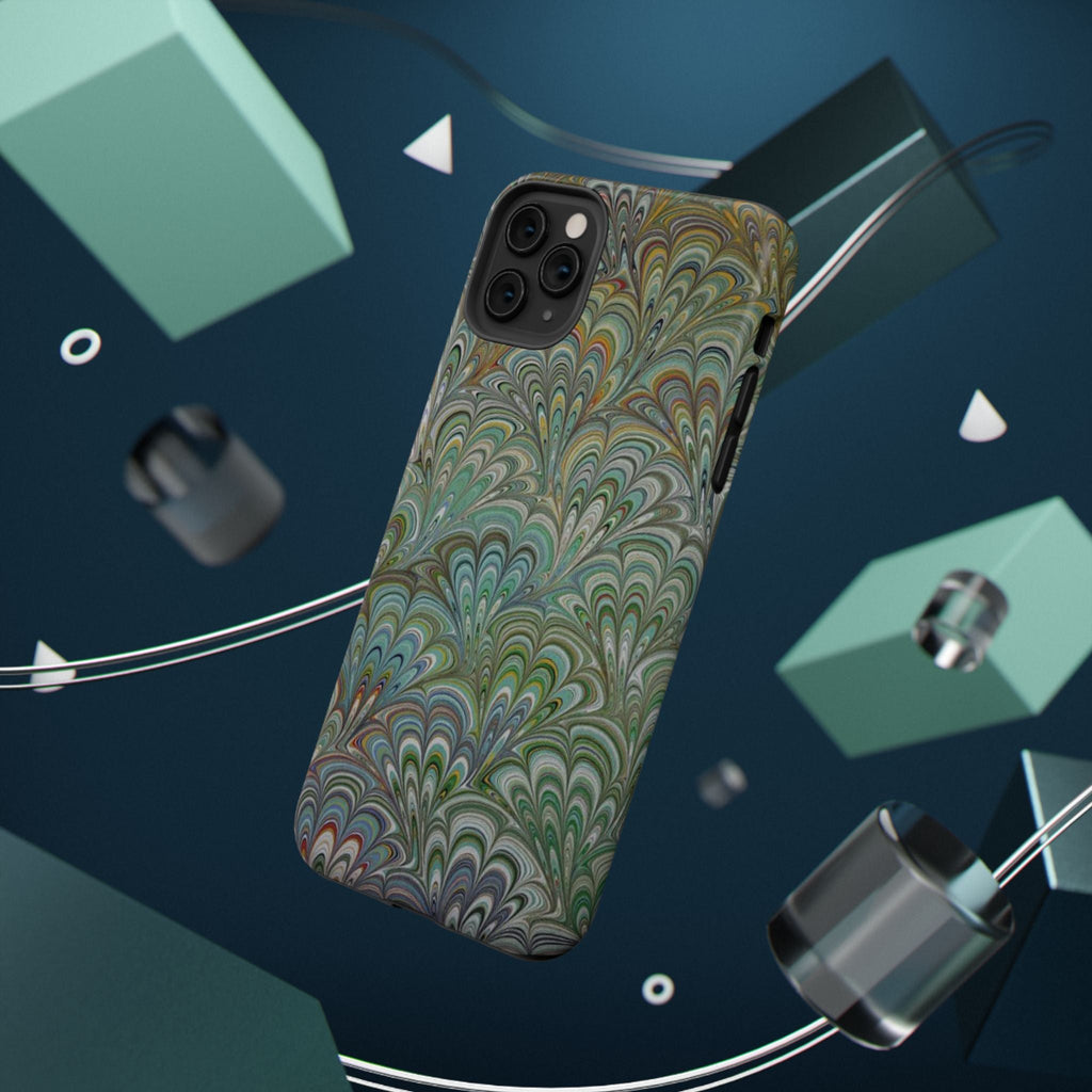 iPhone17 + All Models Phone Cases, Italian Peacock Feather Design, Stylish Impact-Resistant Shell, Protective Cover, Green Peacock Print