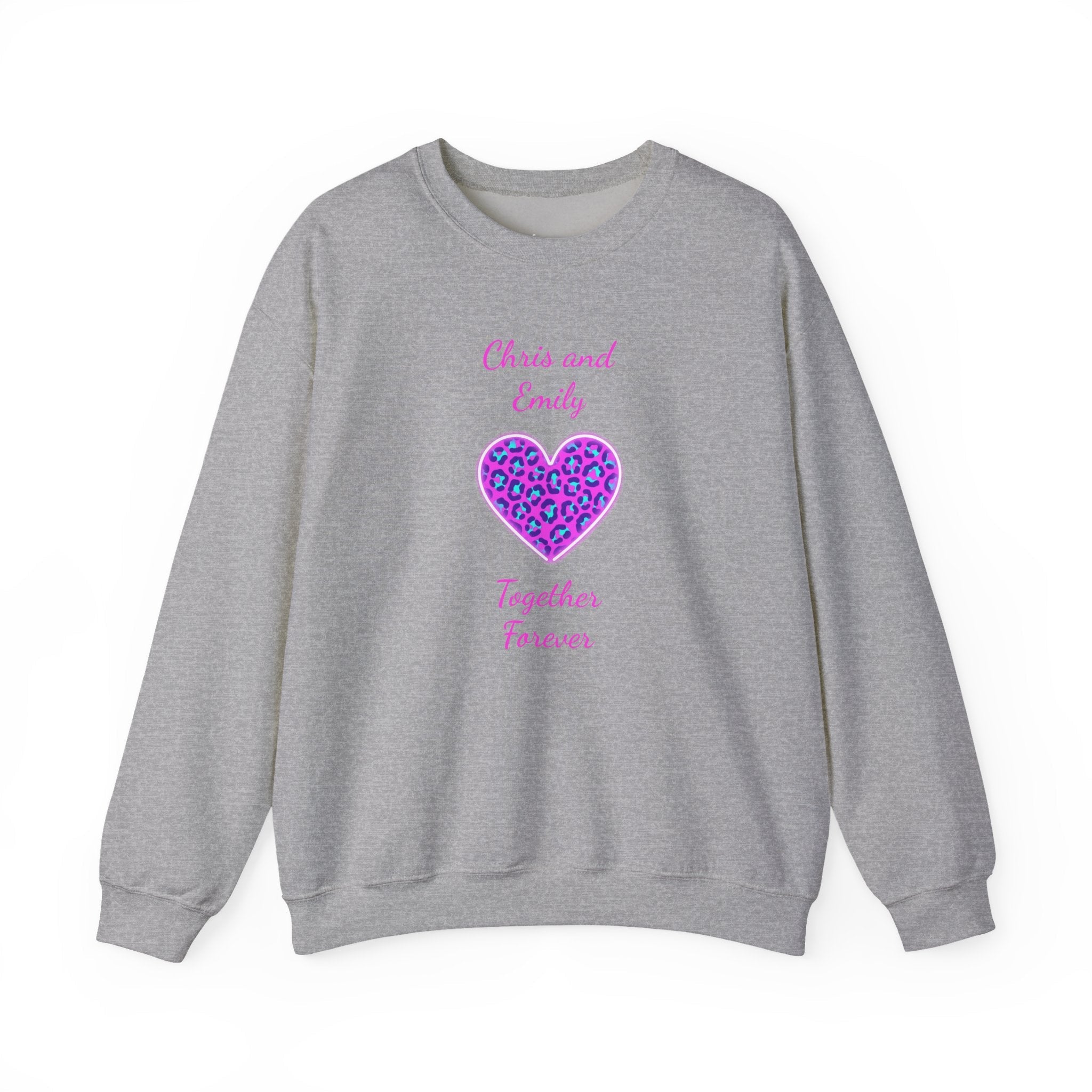 Crewneck Sweatshirt - Personalized Pink & Purple Leopard Heart - Two Customizable Text Boxes