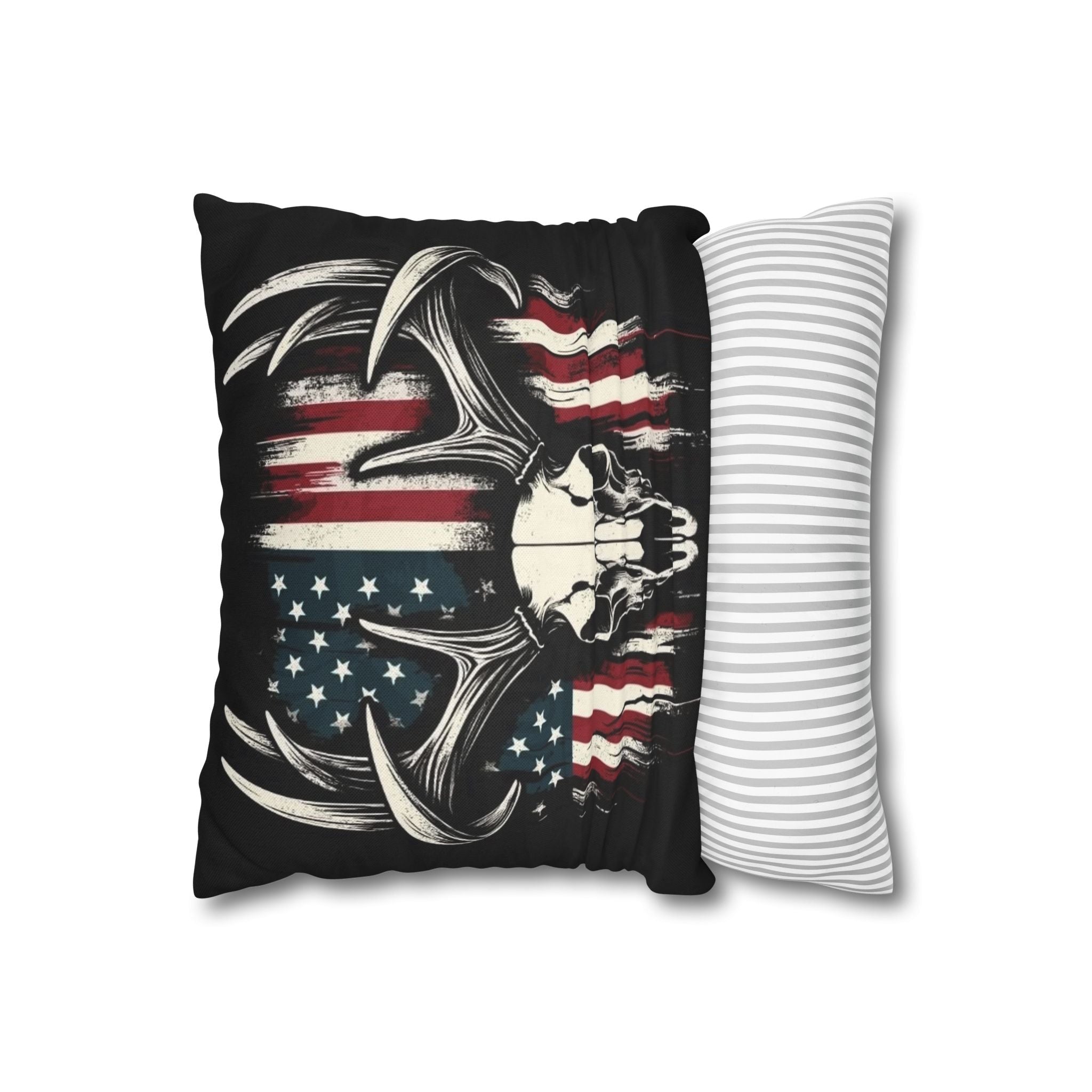 Deer Skull American Flag Throw Pillowcase — Patriotic Hunting Decor