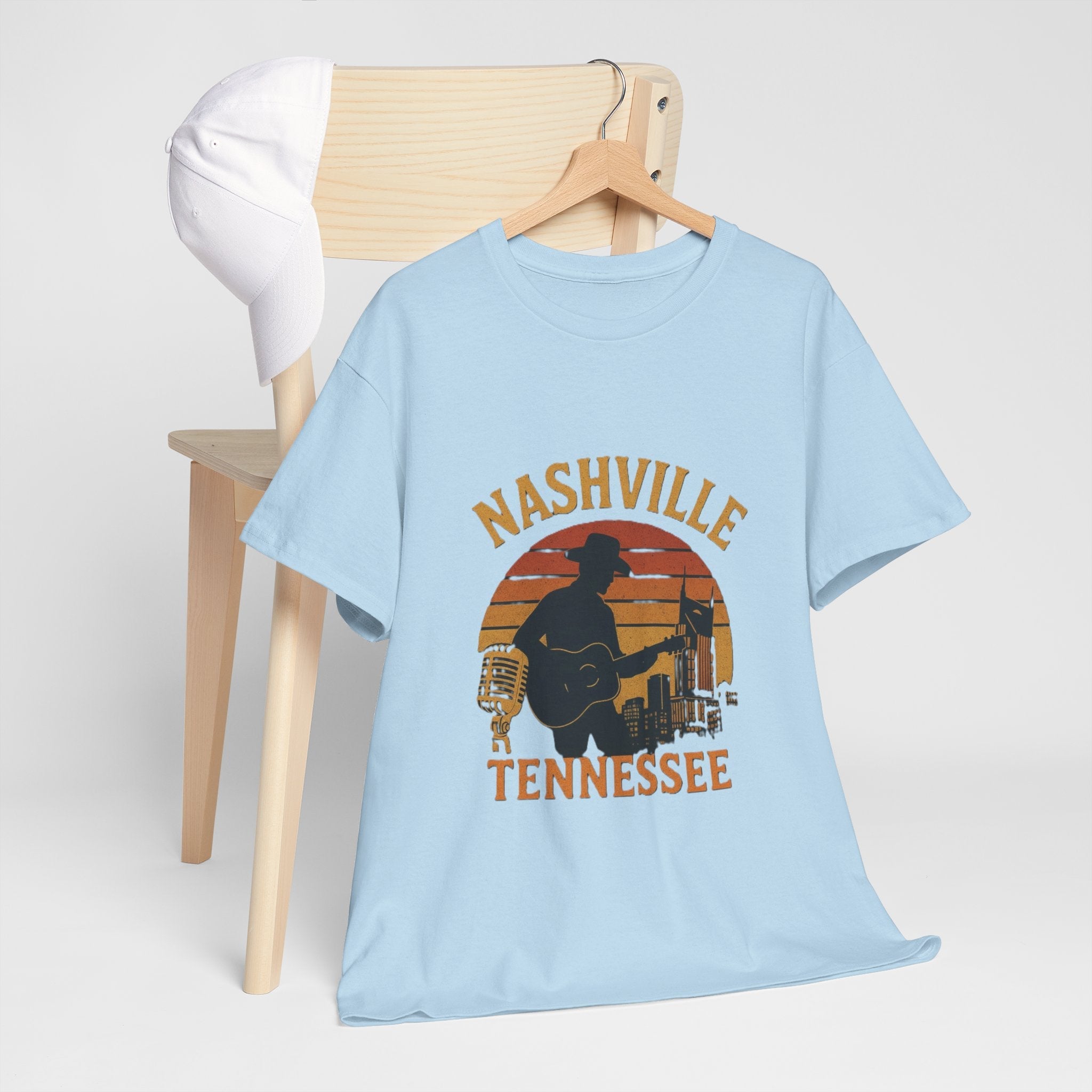Nashville Tennessee Guitar Silhouette Tee — Retro Sunset Country Music T-Shirt