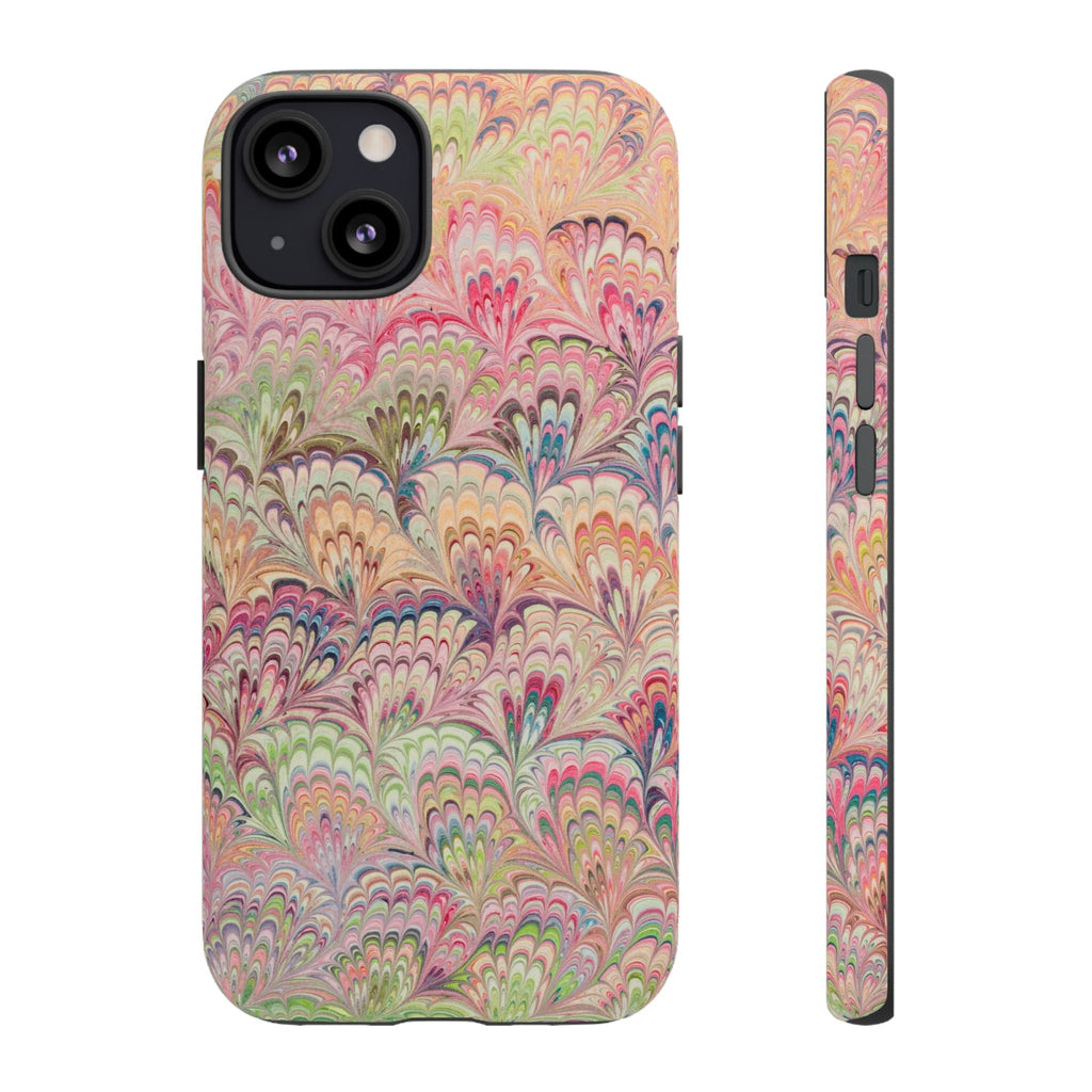 Pastel Pink + Green Feather Marbled Phone Case - Dual Layer Phone Cover