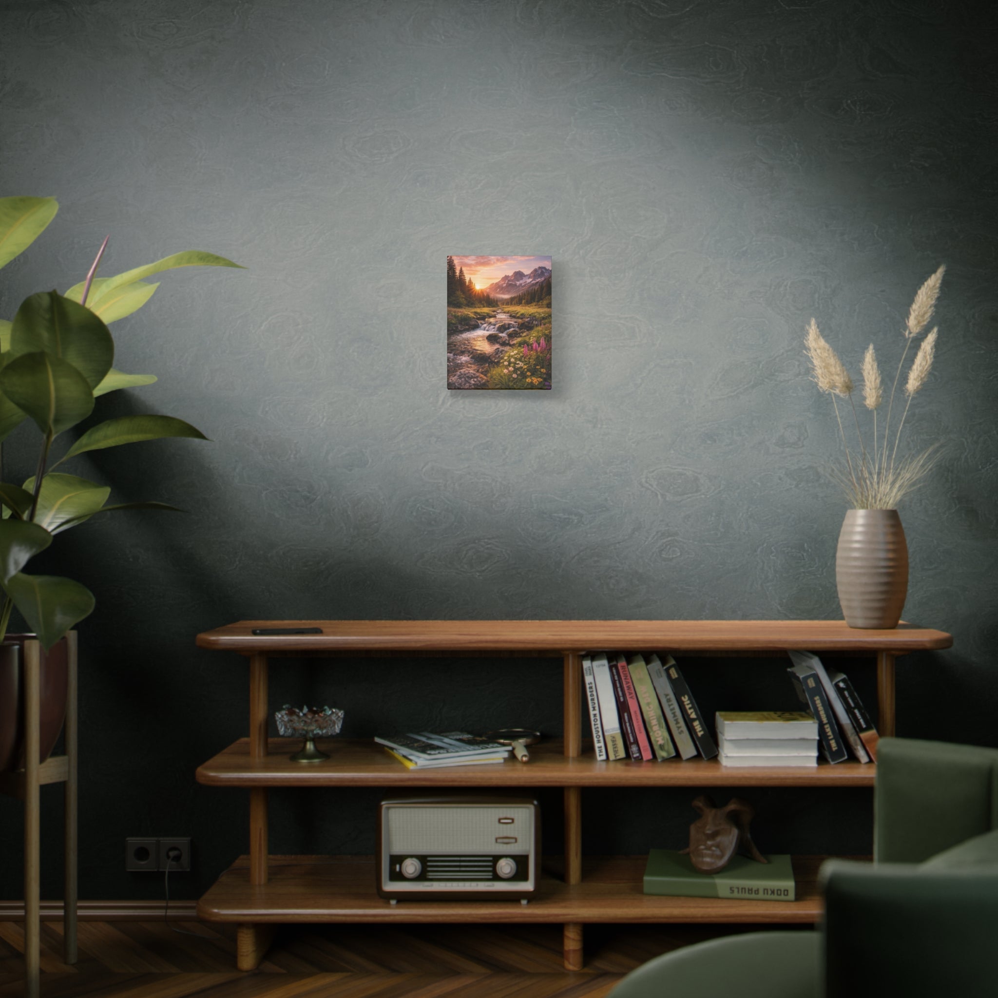 Mountain Sunrise Canvas Print — River Valley Landscape Matte Stretched Wall Art