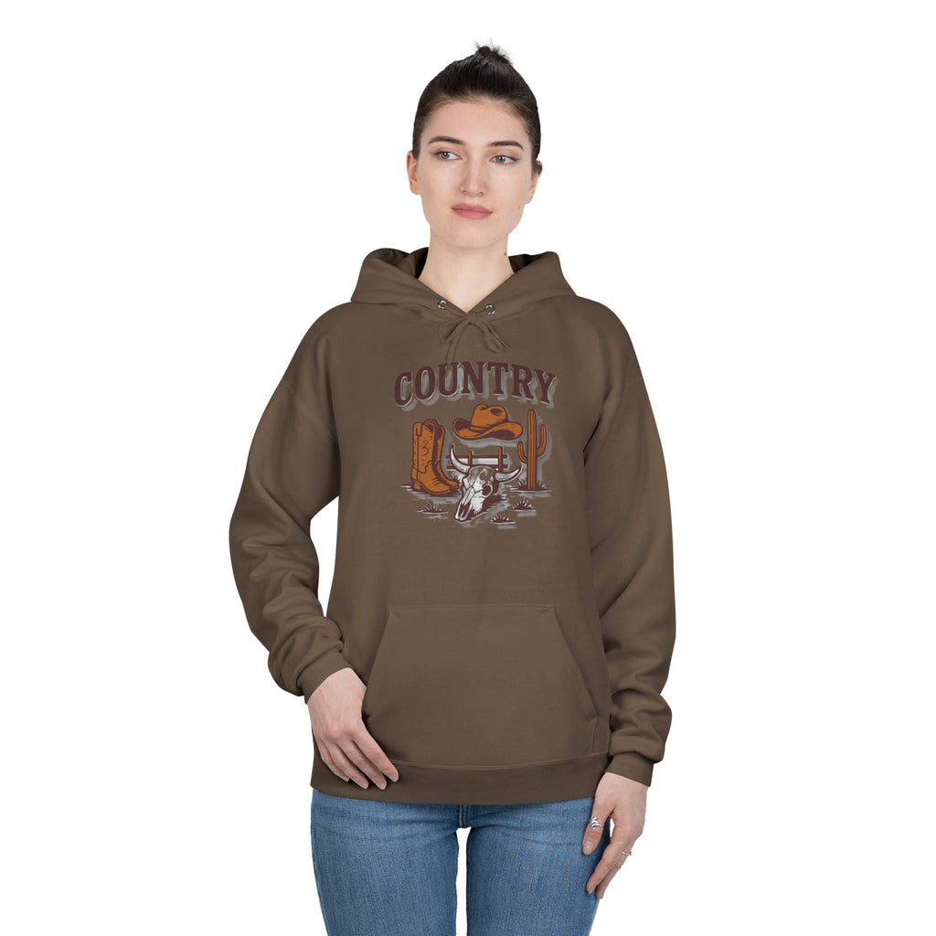 Country Western Hoodie — Cowboy Boots, Hat & Cactus Pullover