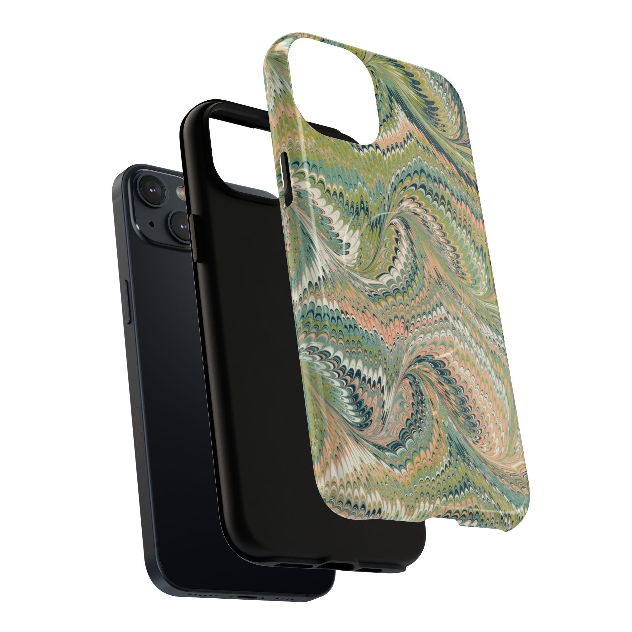 Florentine Marble iPhone Case | Inspired by Florence | Italian Marbled Paper Technique | Artisanal Green Swirl | Dual-Layer Protective Case | Matte or Glossy