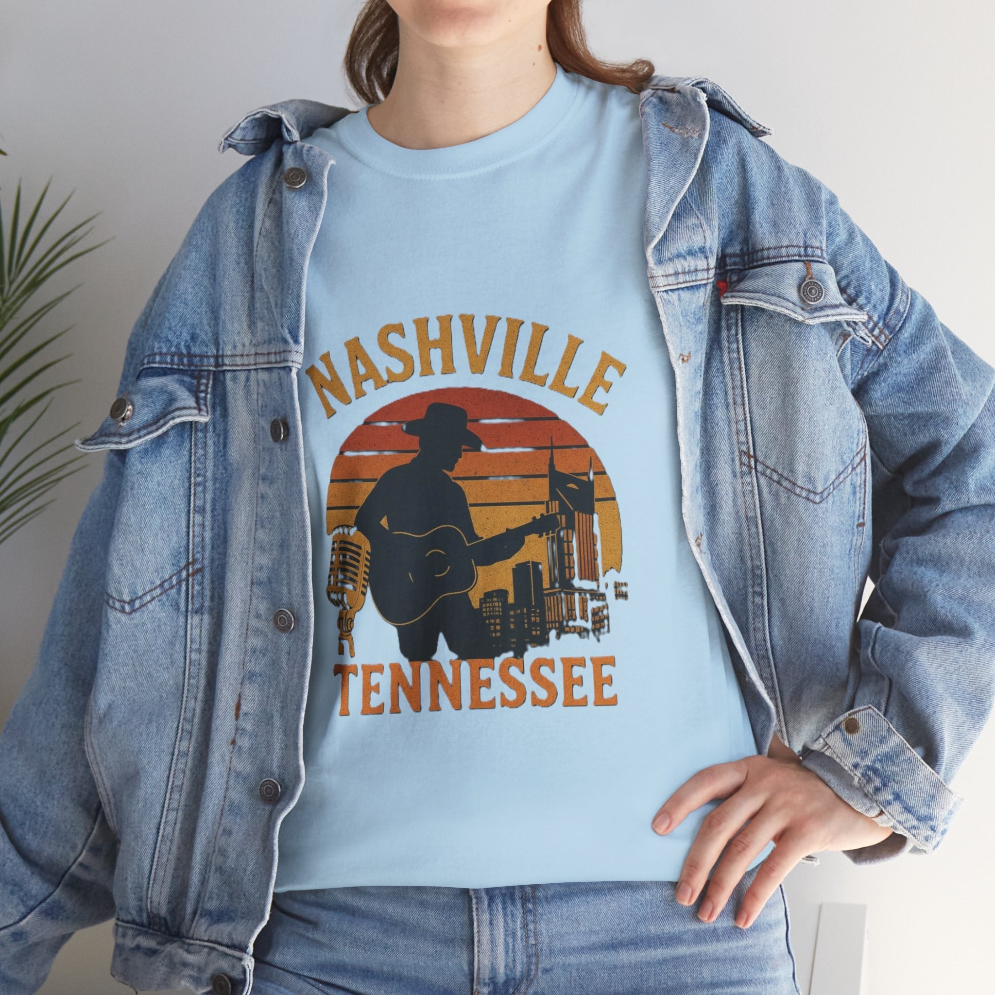 Nashville Tennessee Guitar Silhouette Tee — Retro Sunset Country Music T-Shirt