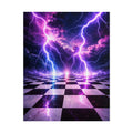Rolled Poster — Neon Lightning Chessboard Wall Art (Purple Electric Vaporwave)