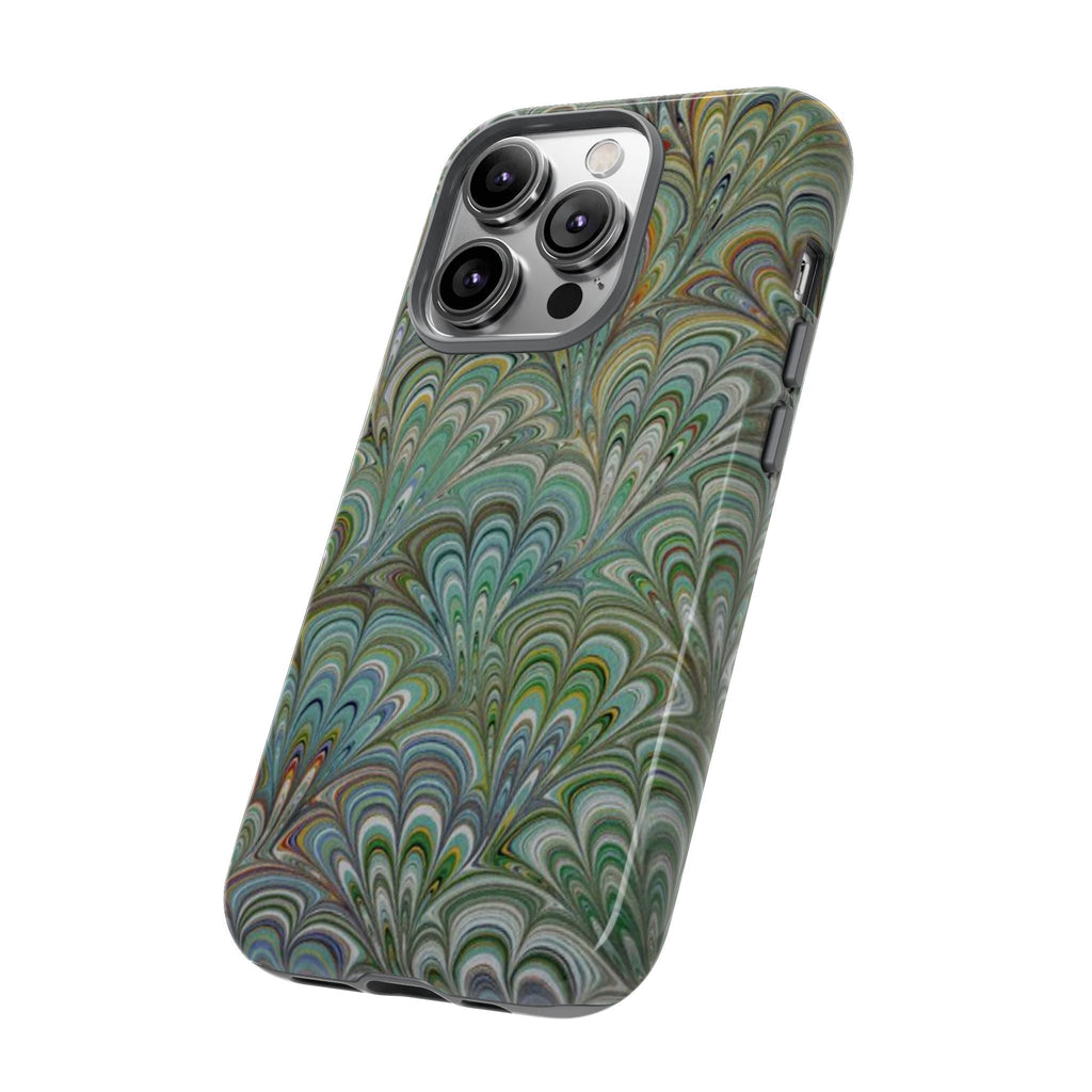 Green Marbled Peacock Durable Phone Case - Matte or Glossy