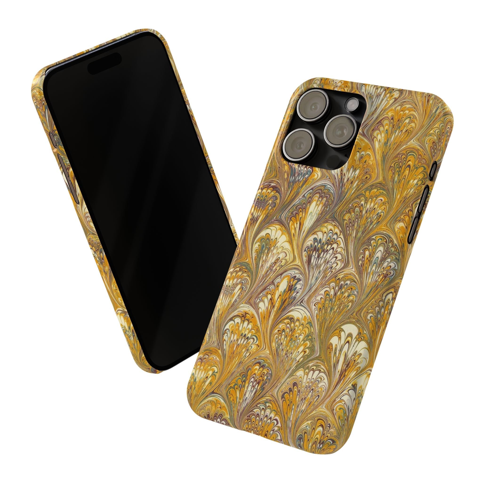 Golden Yelllow Hand-Marbled Florentine Italian Phone Case for iPhone 17 and all sizes
