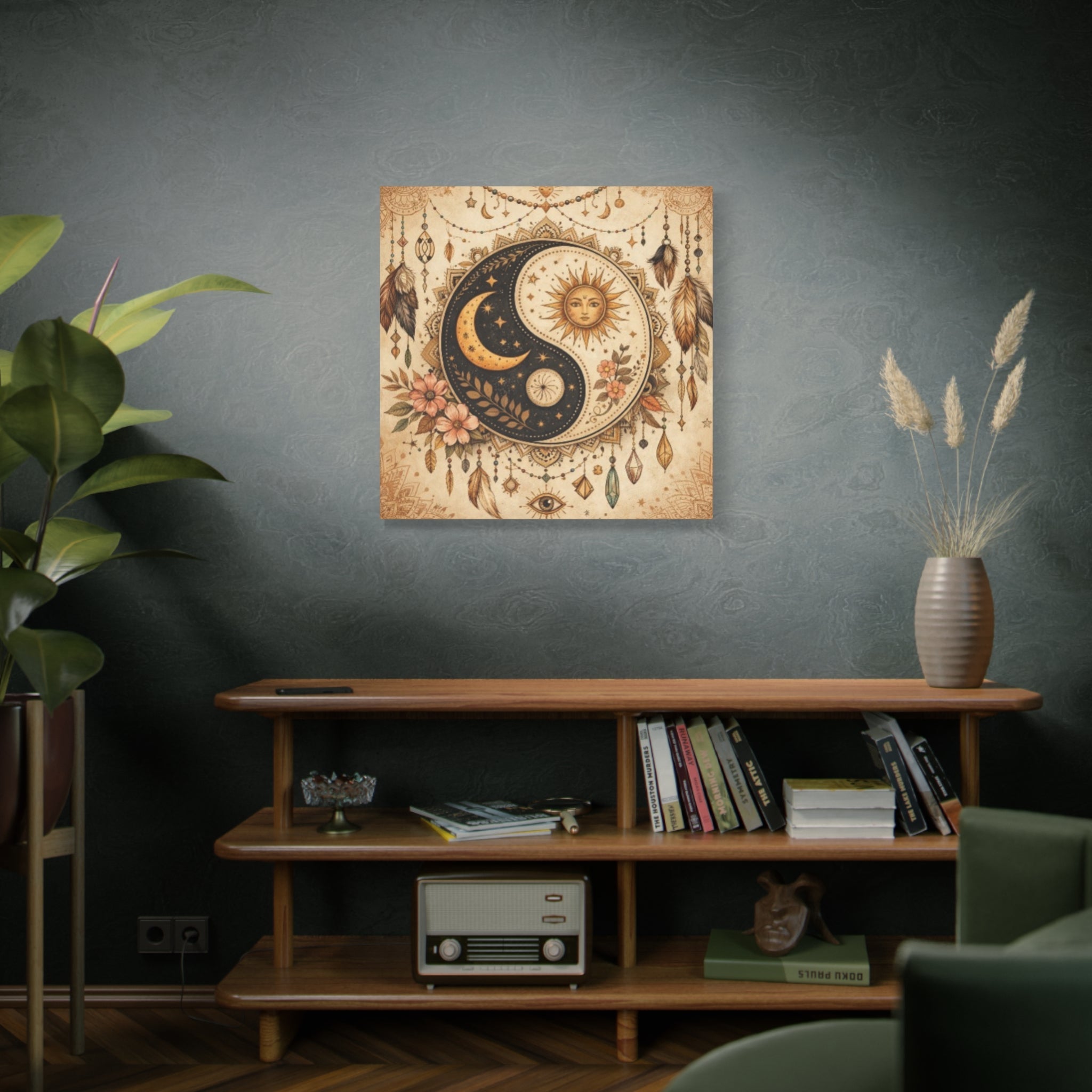 Sun & Moon Yin Yang Canvas Art — Boho Celestial Wall Decor, Matte Stretched 1.25"