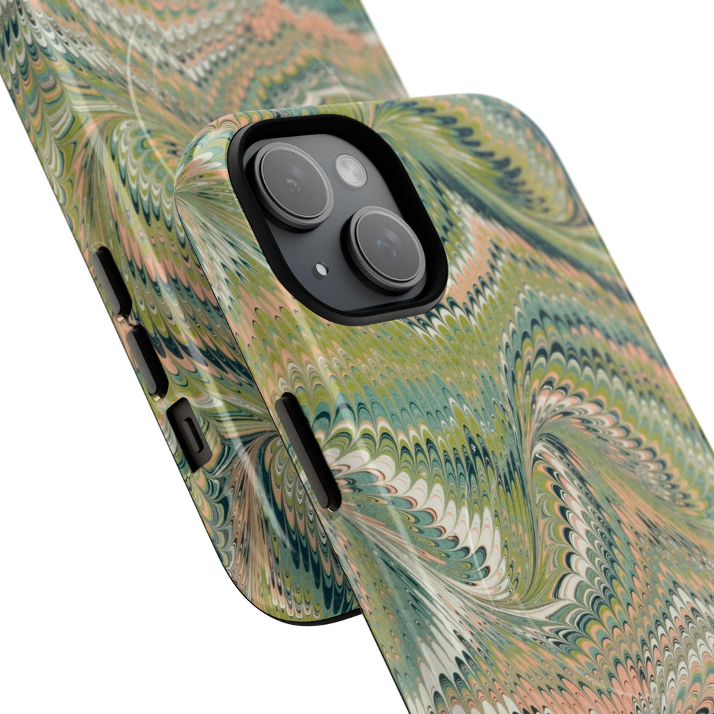 Florentine Marble iPhone Case | Inspired by Florence | Italian Marbled Paper Technique | Artisanal Green Swirl | Dual-Layer Protective Case | Matte or Glossy