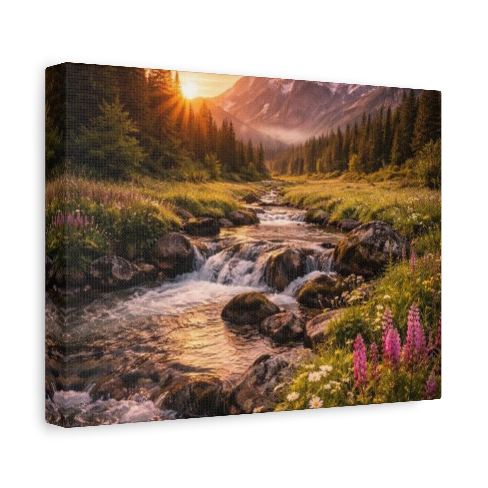 Mountain Sunrise Canvas Print — River Valley Landscape Matte Stretched Wall Art