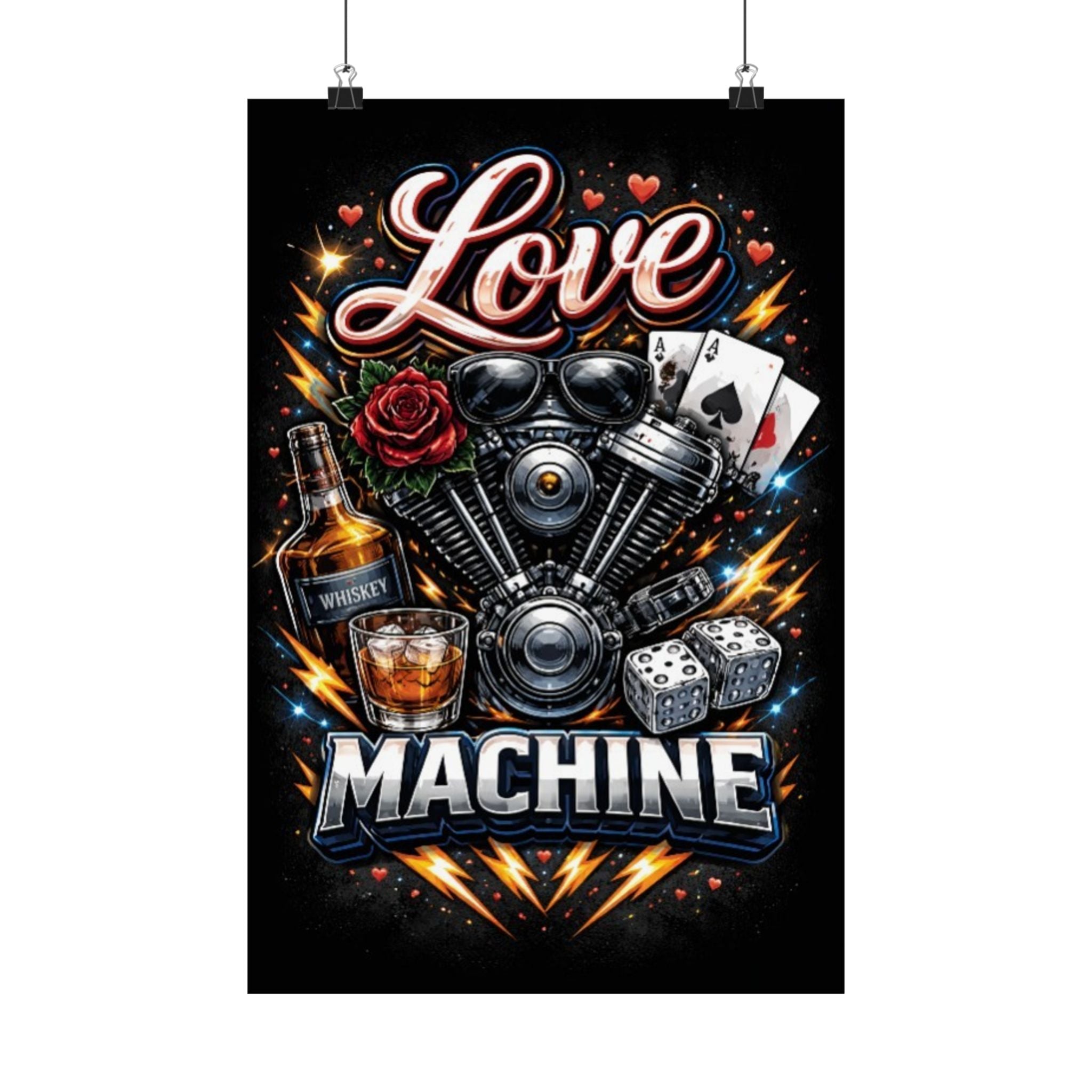 Love Machine Motorcycle Poster — Vintage Biker Art Matte Vertical Print