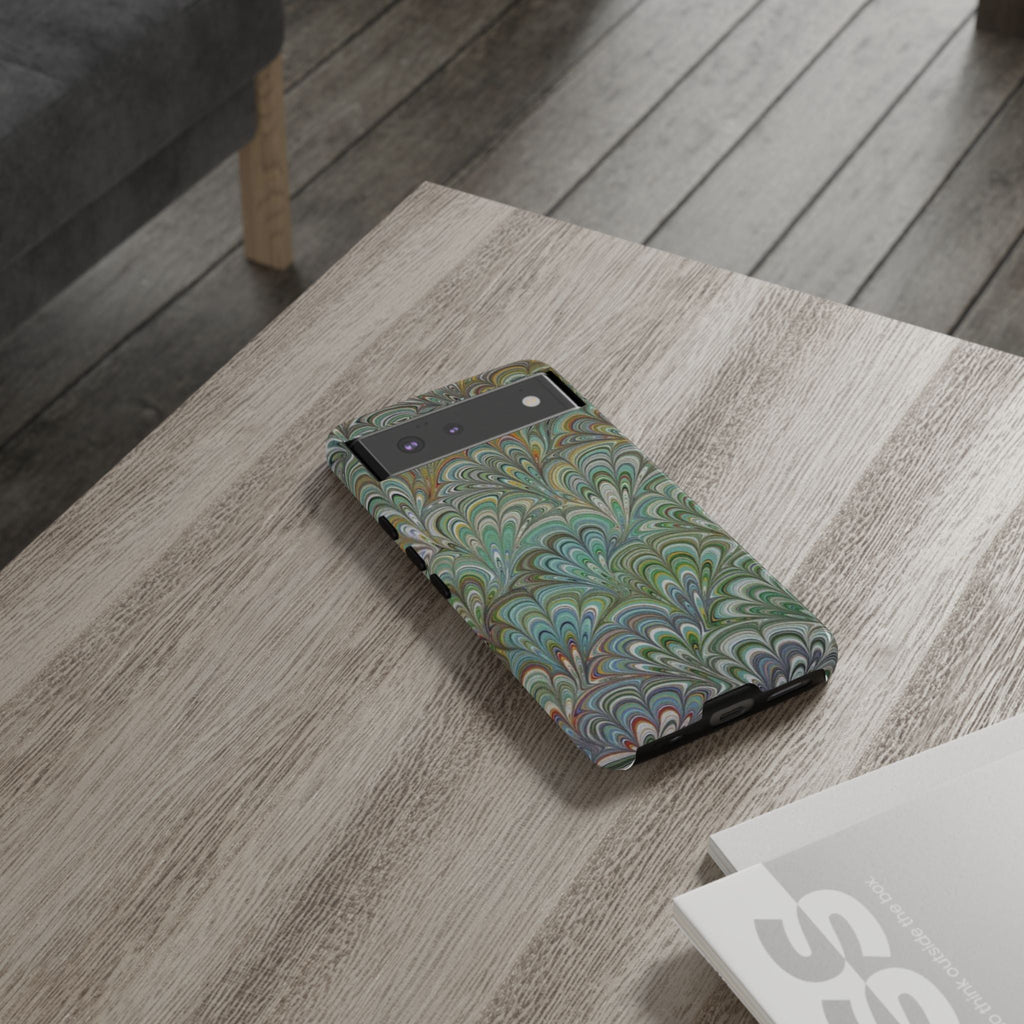 Green Marbled Peacock Durable Phone Case - Matte or Glossy