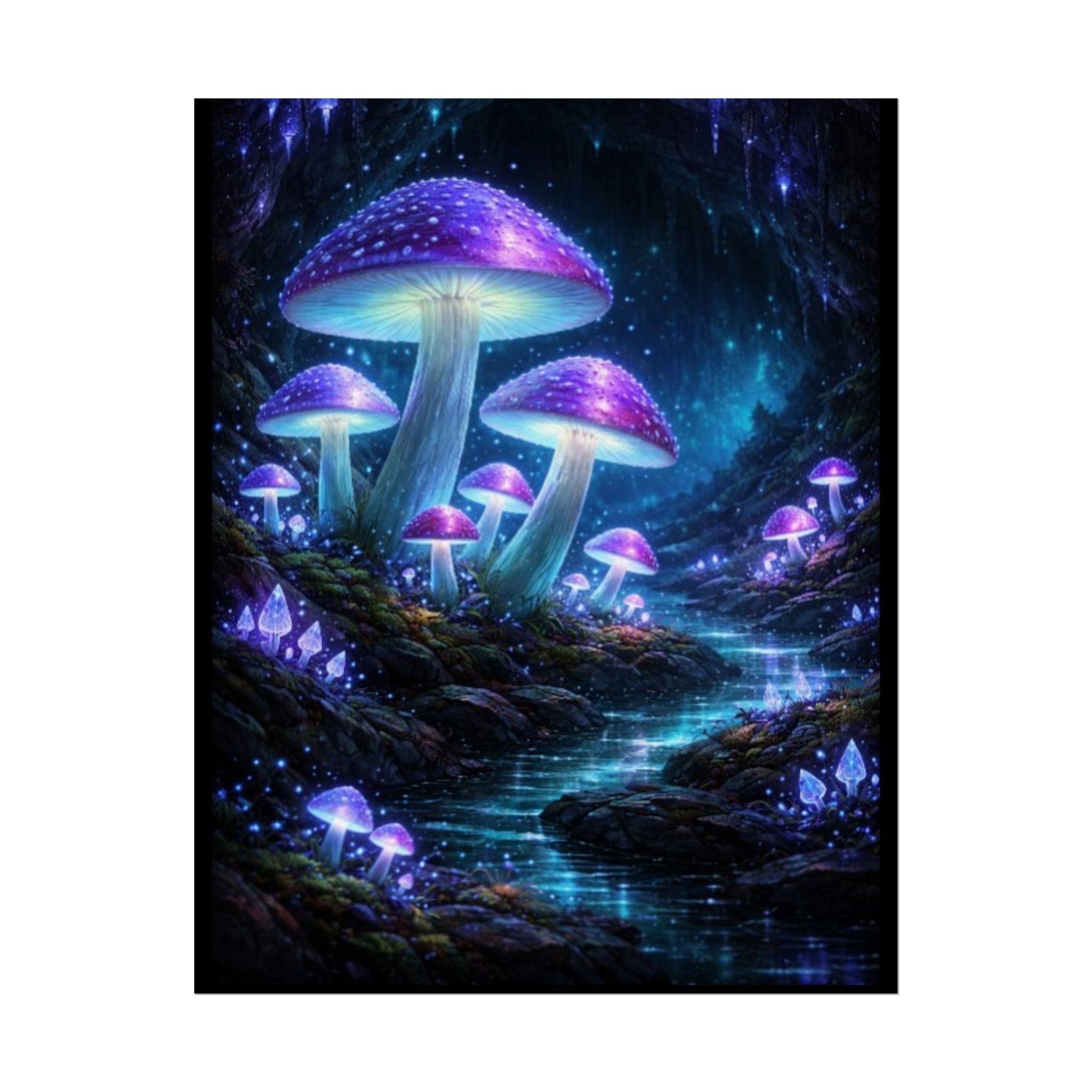 Fantasy Mushroom Poster — Glowing Purple Forest Rolled Art Print