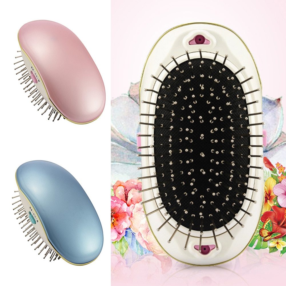 Portable negative ion anti-static straight hair vibration massage comb straight hair comb hair straightener hair comb dry battery