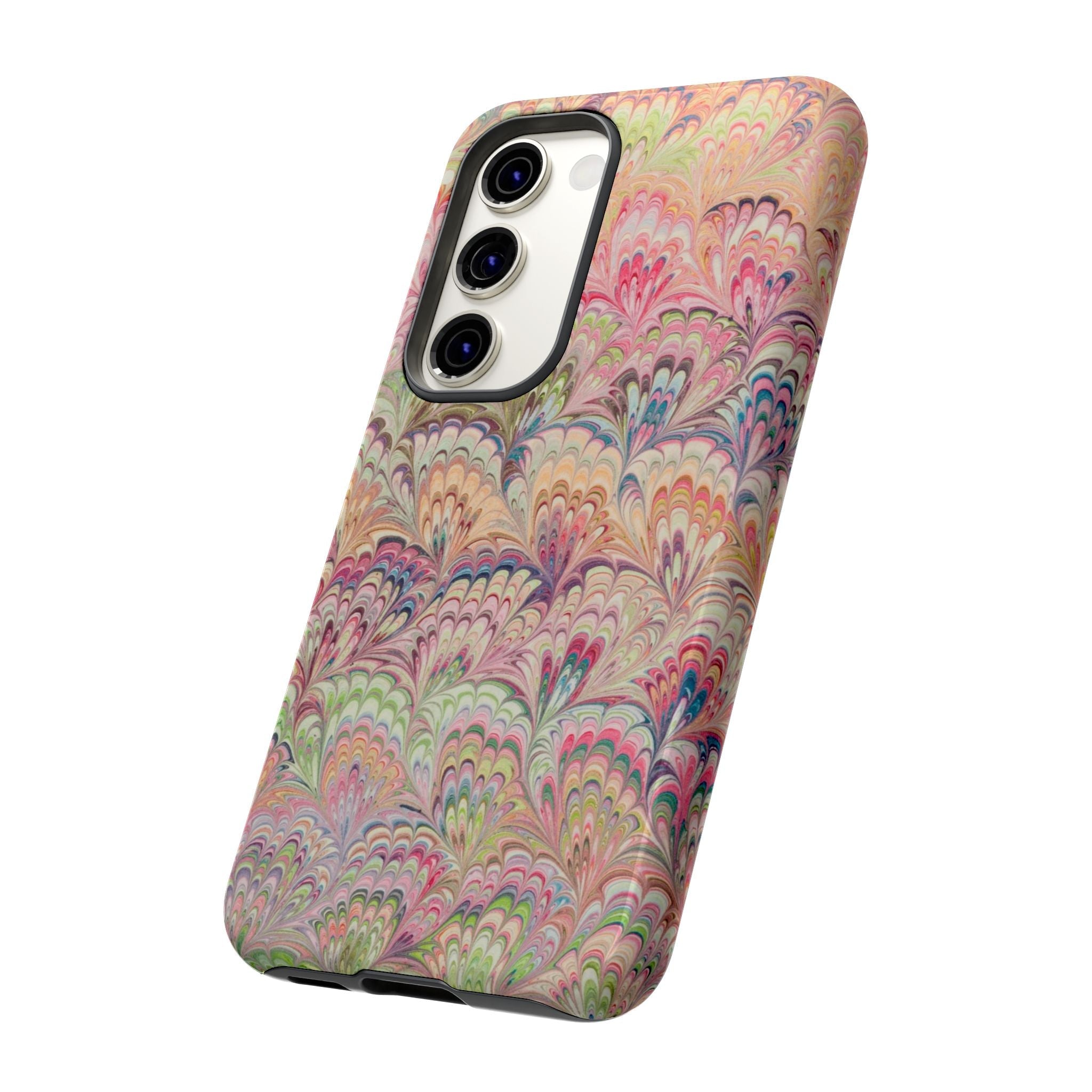 Pastel Pink + Green Feather Marbled Phone Case - Dual Layer Phone Cover
