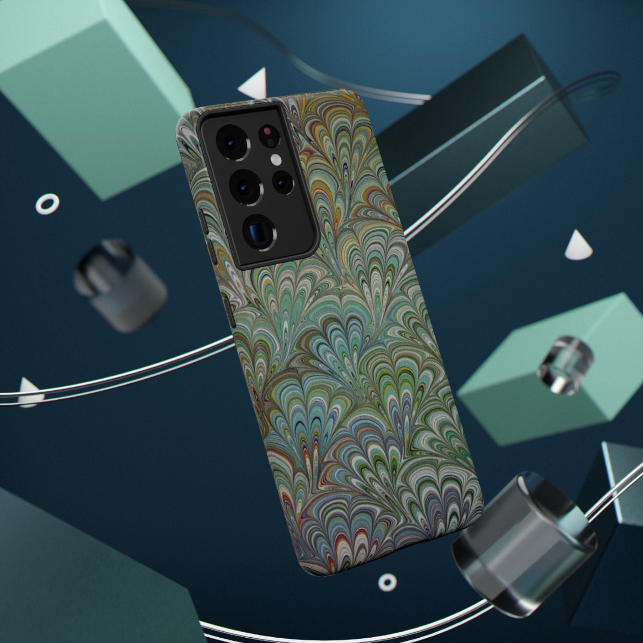 iPhone17 + All Models Phone Cases, Italian Peacock Feather Design, Stylish Impact-Resistant Shell, Protective Cover, Green Peacock Print