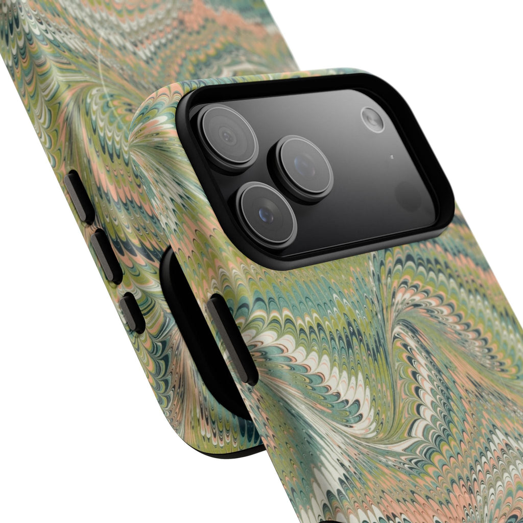 Florentine Marble iPhone Case | Inspired by Florence | Italian Marbled Paper Technique | Artisanal Green Swirl | Dual-Layer Protective Case | Matte or Glossy