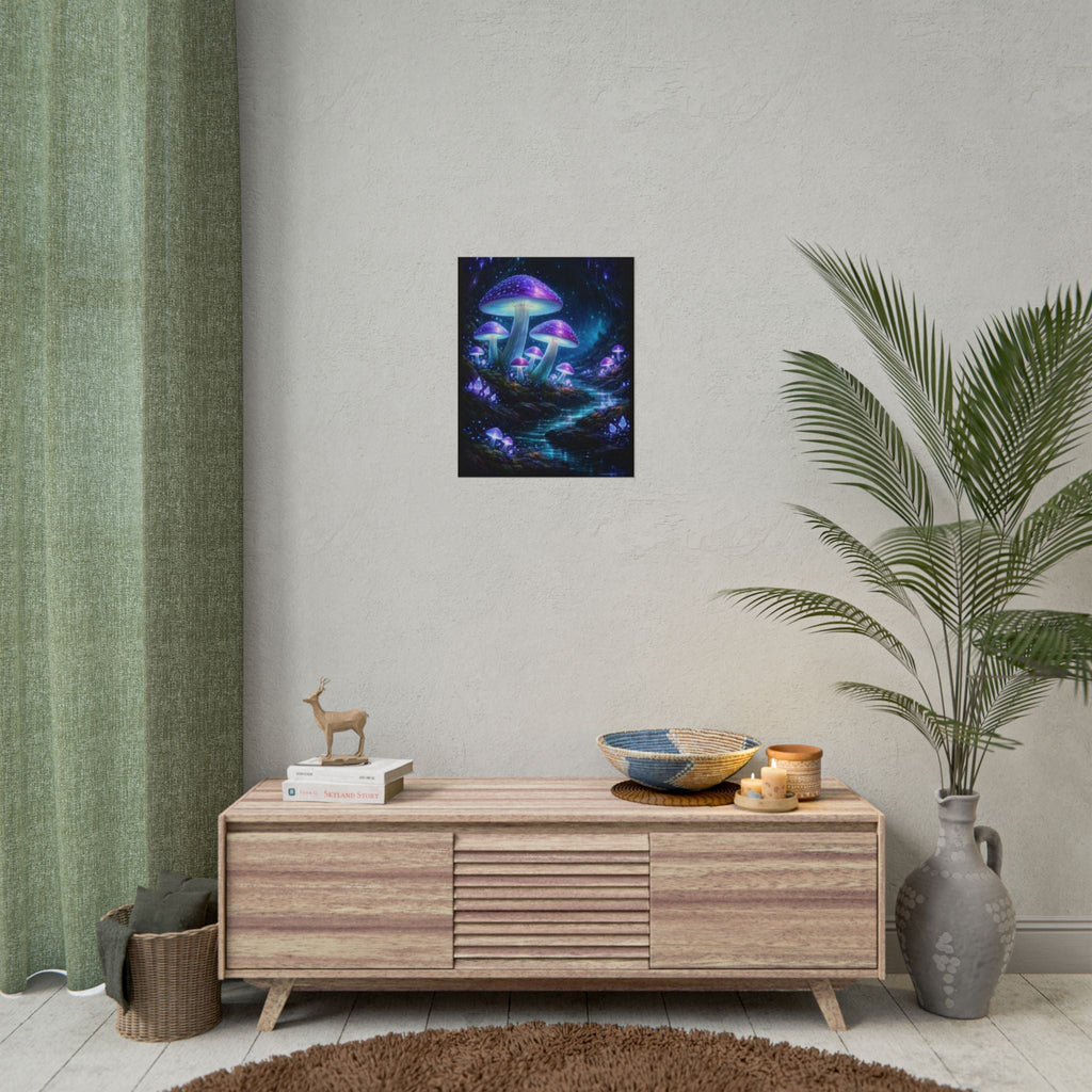 Fantasy Mushroom Poster — Glowing Purple Forest Rolled Art Print