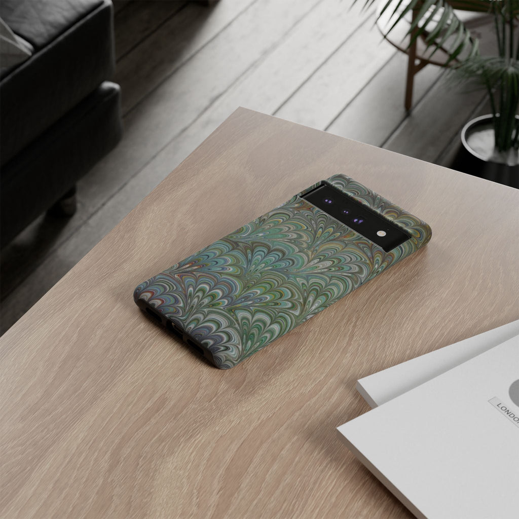 Green Marbled Peacock Durable Phone Case - Matte or Glossy