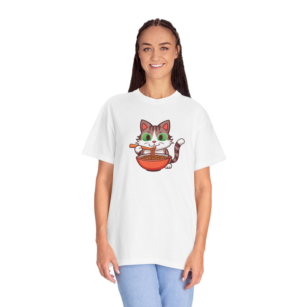 Cat Slurping Noodles Tee - Purr-fectly Cozy Cotton - DipaliZ