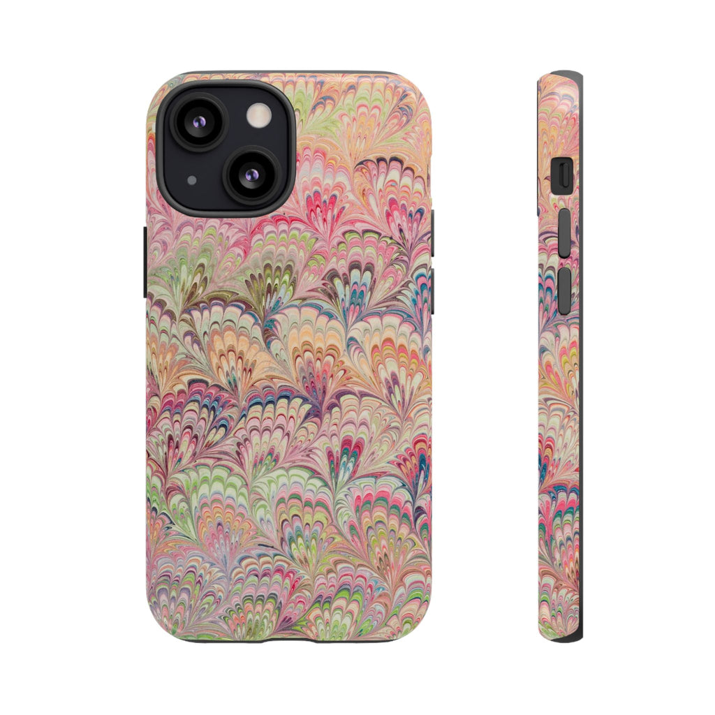 Pastel Pink + Green Feather Marbled Phone Case - Dual Layer Phone Cover