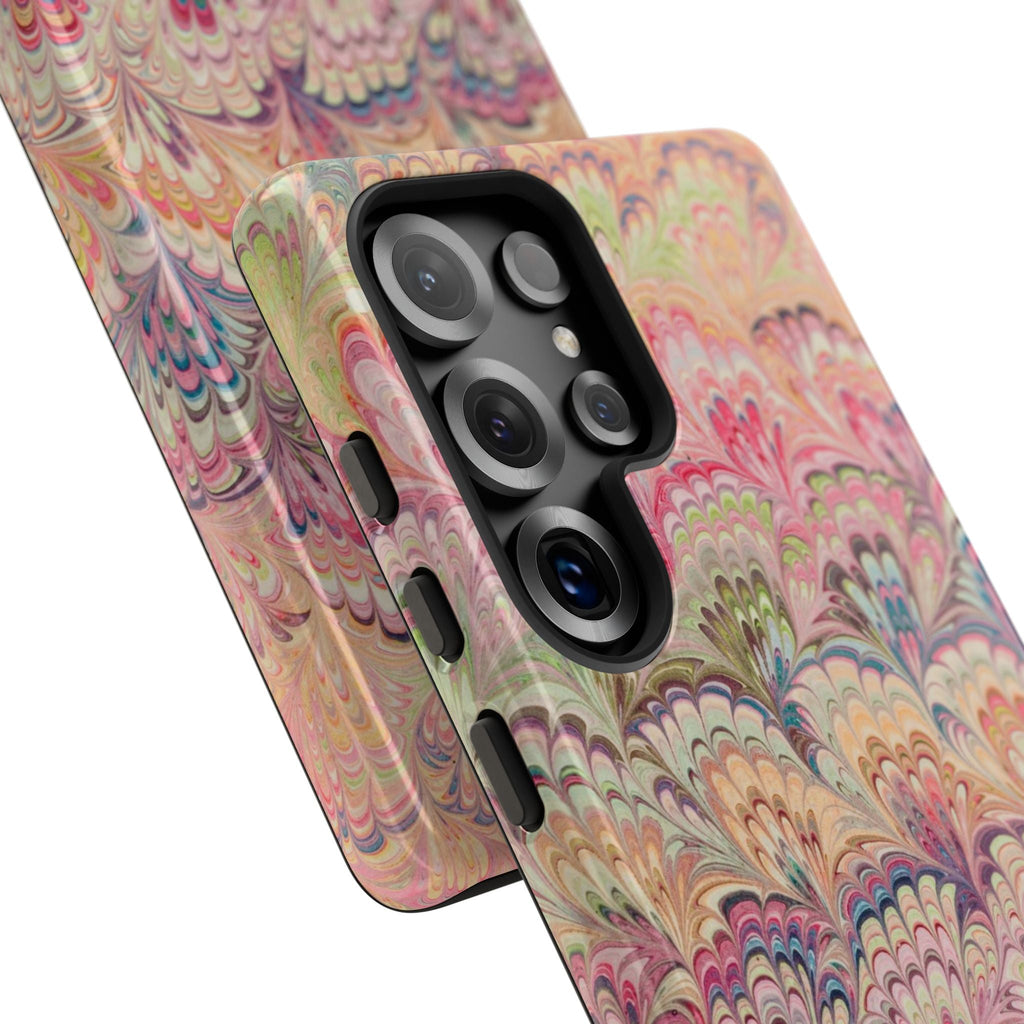 Pastel Pink + Green Feather Marbled Phone Case - Dual Layer Phone Cover