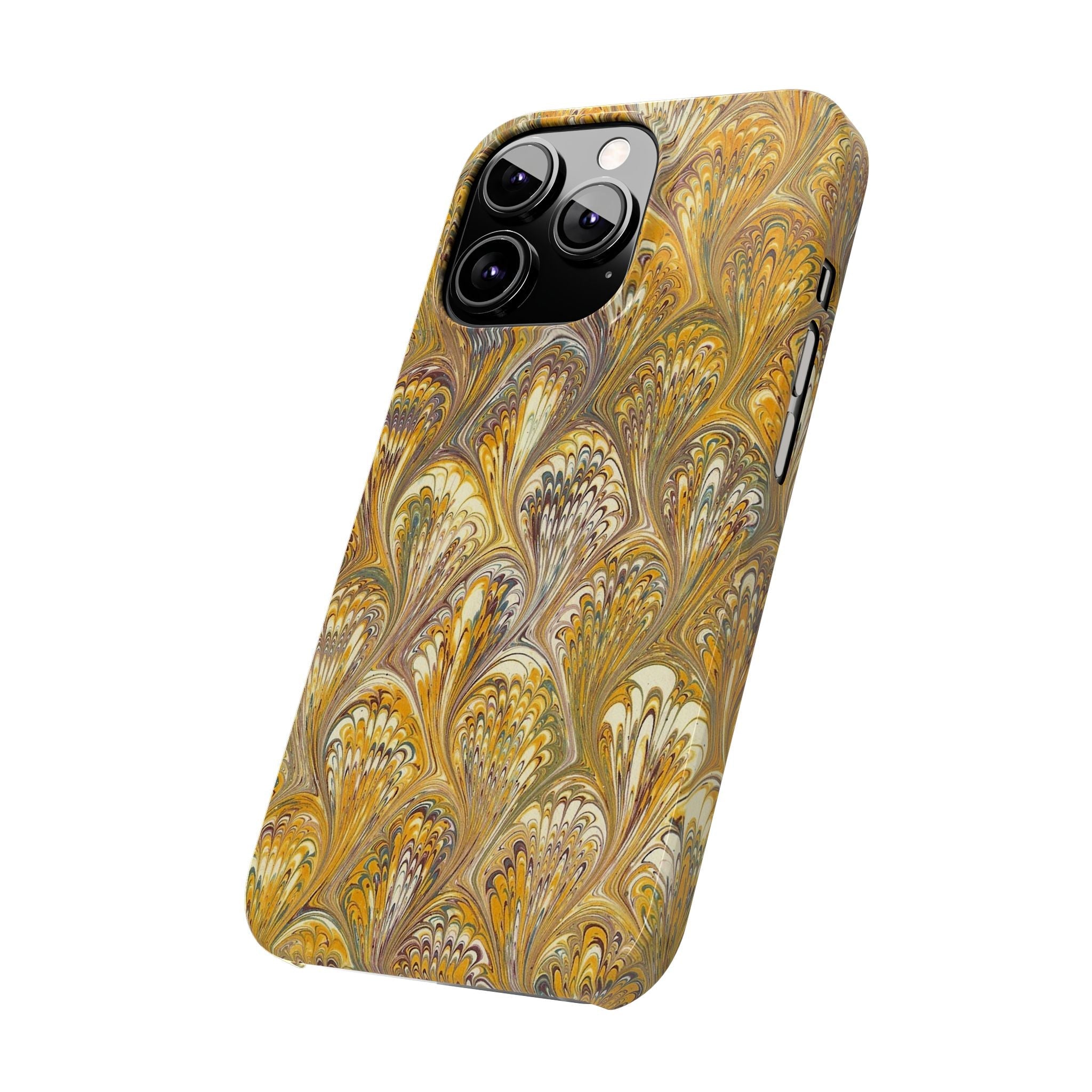 Golden Yelllow Hand-Marbled Florentine Italian Phone Case for iPhone 17 and all sizes