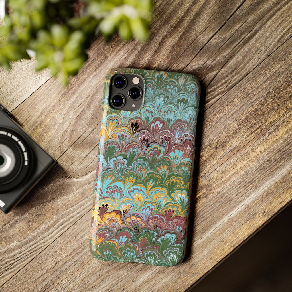 Phone Case with Design from Italy - Marbled "Peacock" Design, Green, Blue, Multi-Color Slim Phone Cases