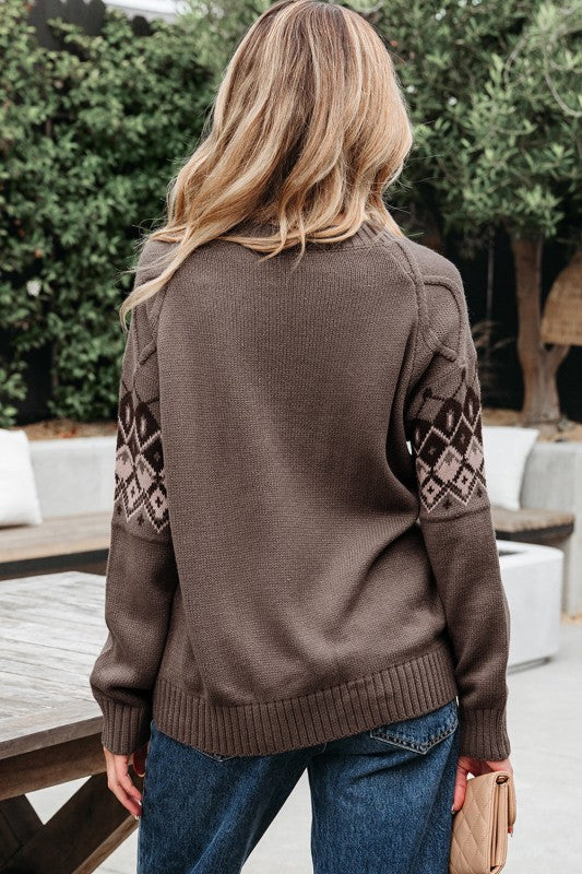 Alana Western Geometric Patterned Crew Neck Sweater