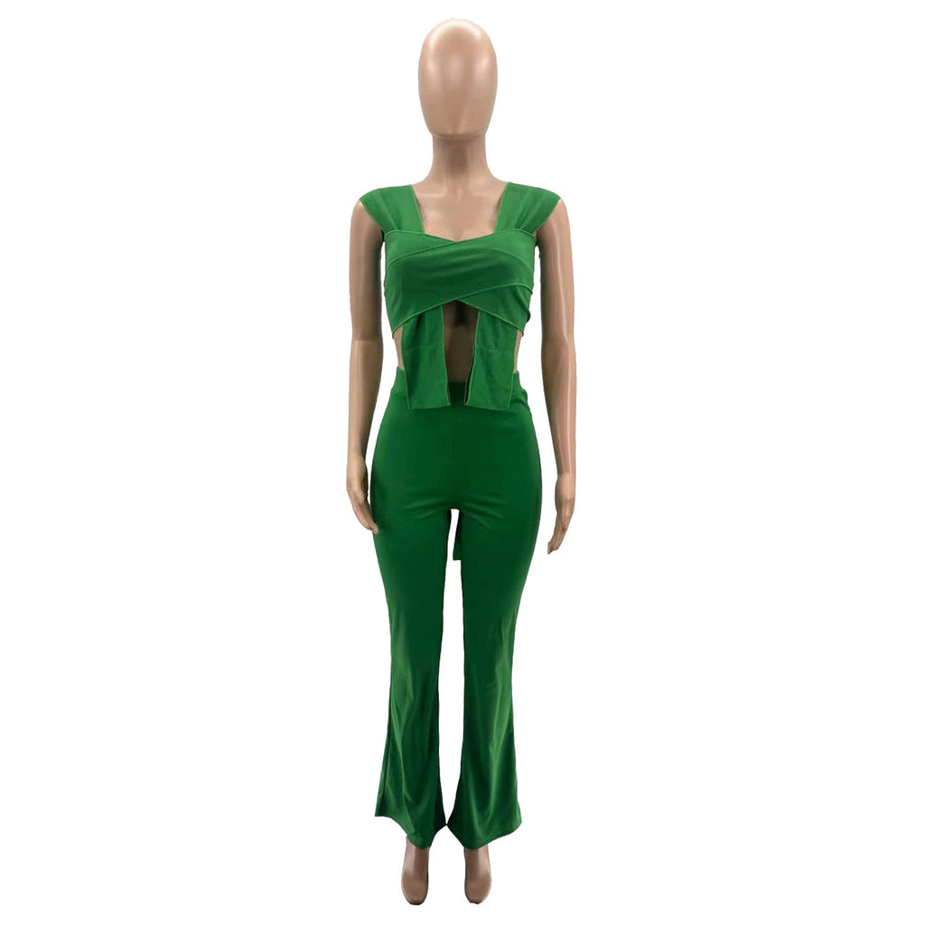 Irregular Shawl Sleeveless Wrap Knot Fashion 2 Piece Set