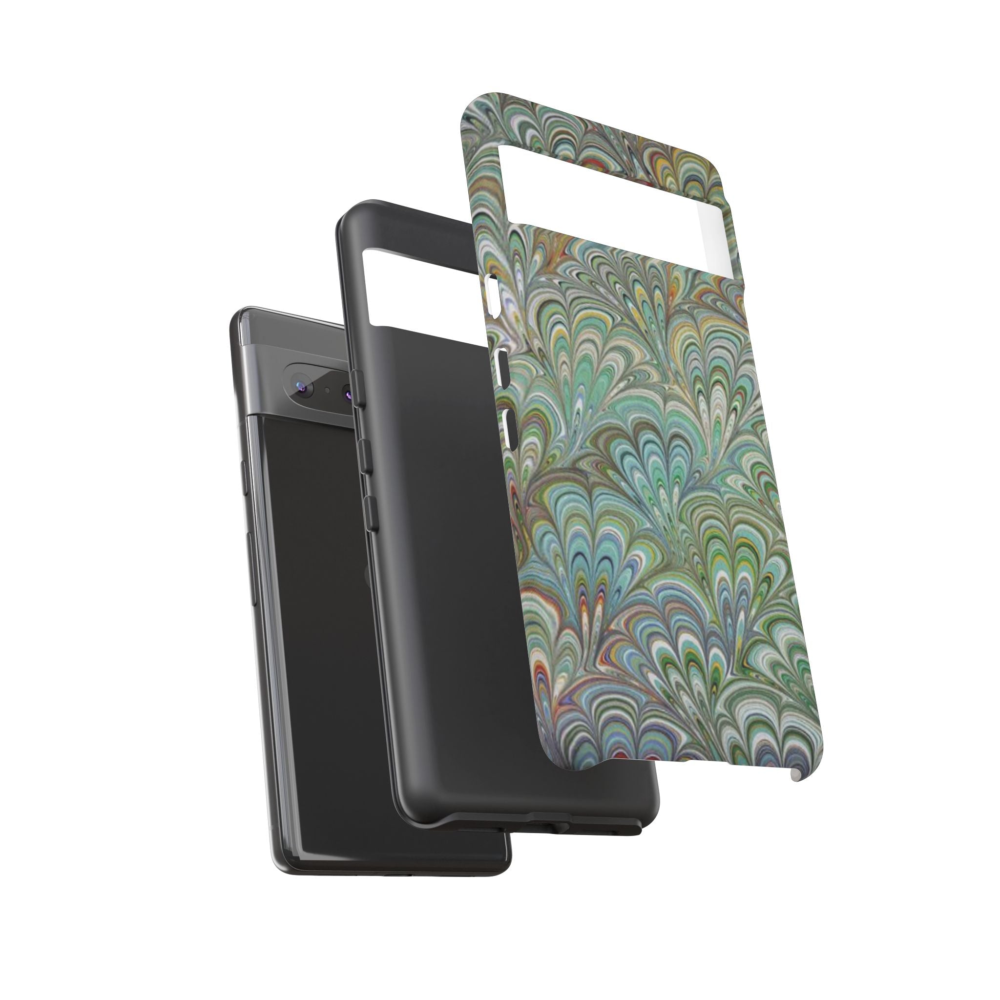 Green Marbled Peacock Durable Phone Case - Matte or Glossy