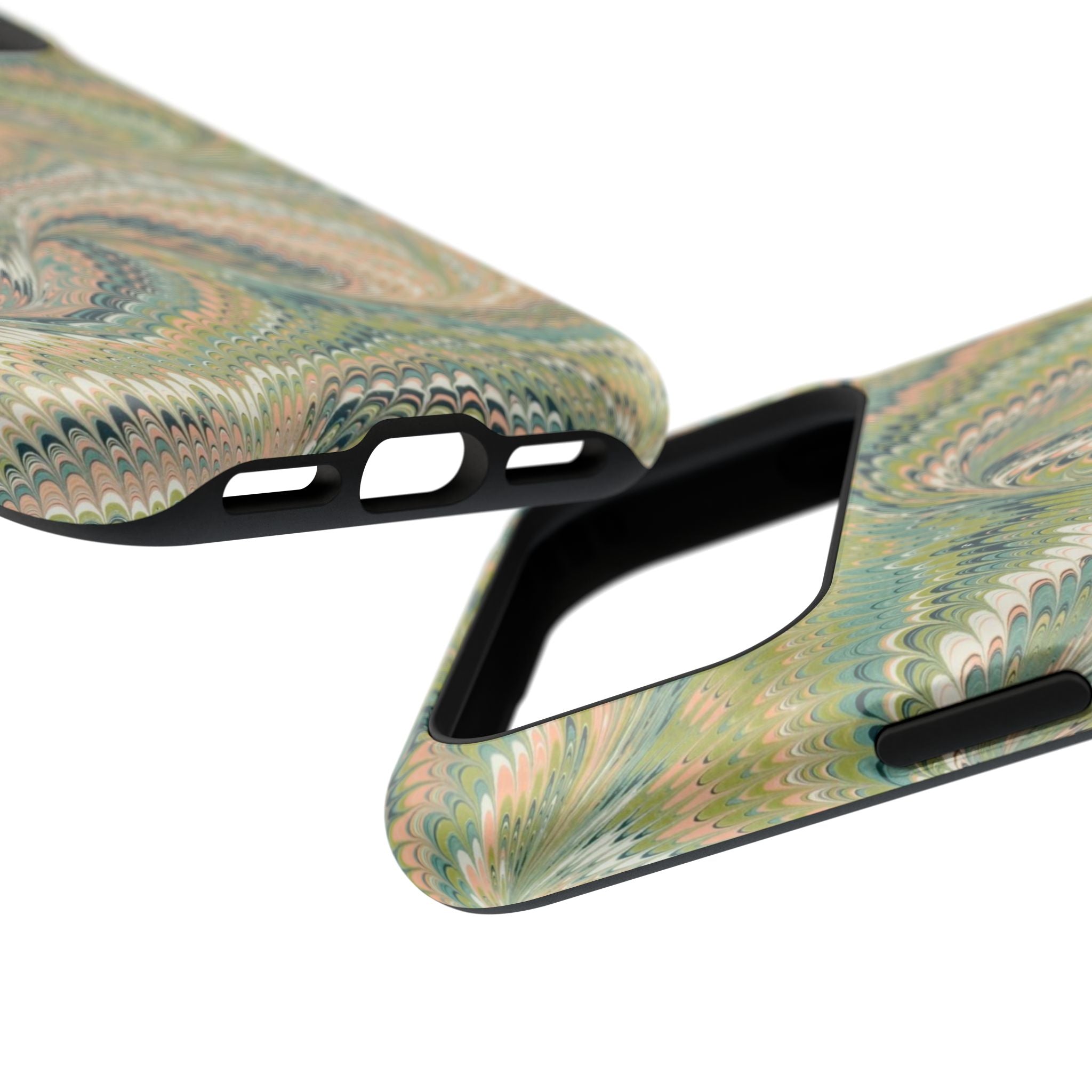 Marbled Swirl Pastel Pink and Green Impact-Resistant Dual Layer Phone Case