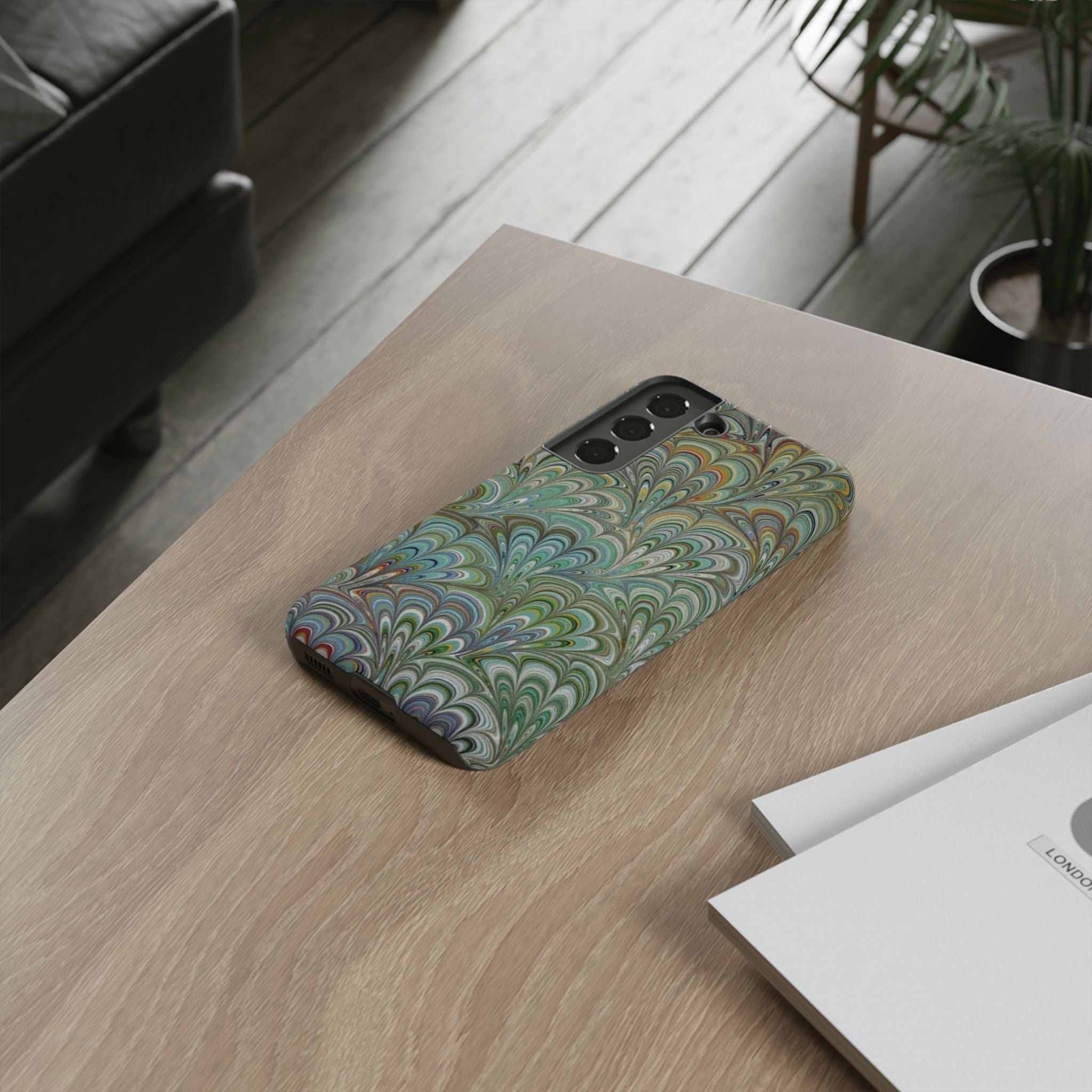 Green Marbled Peacock Durable Phone Case - Matte or Glossy