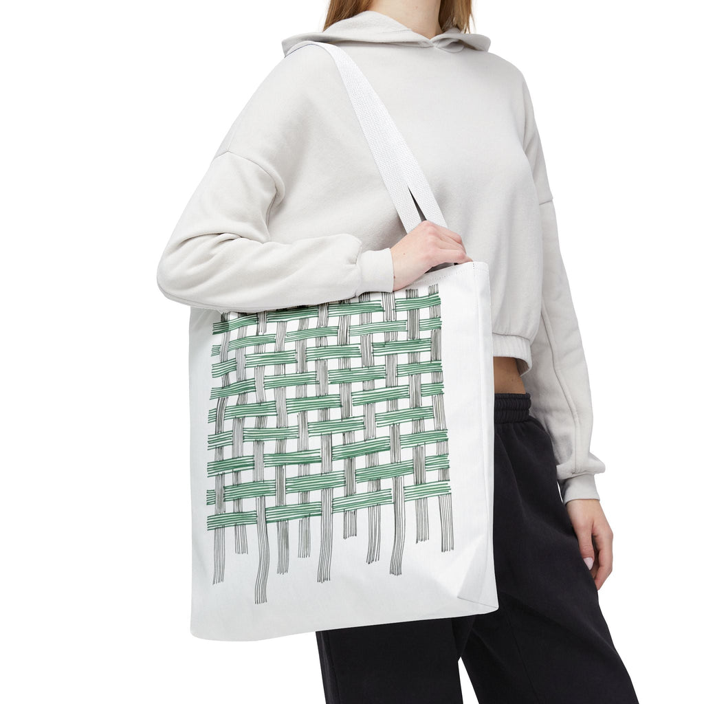 Woven Black + Green Grid Tote Bag - Tote