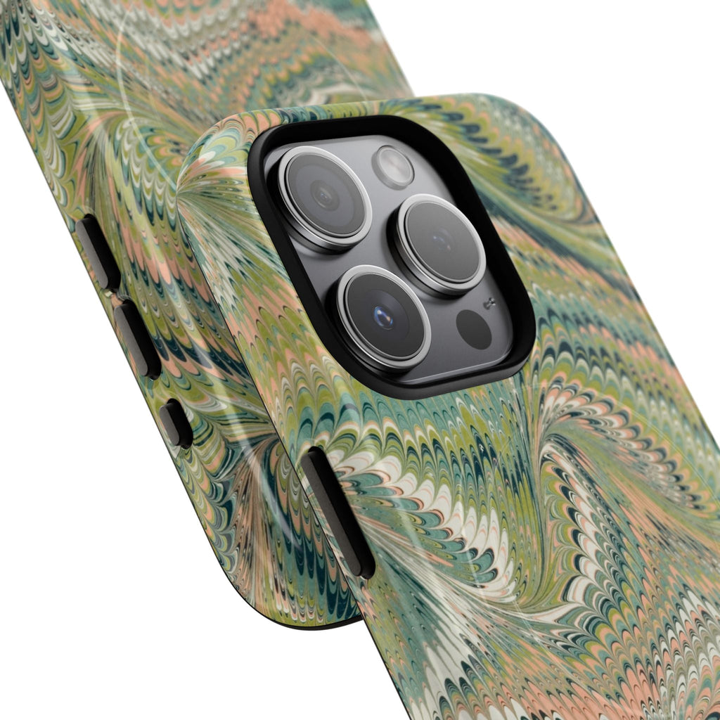 Florentine Marble iPhone Case | Inspired by Florence | Italian Marbled Paper Technique | Artisanal Green Swirl | Dual-Layer Protective Case | Matte or Glossy