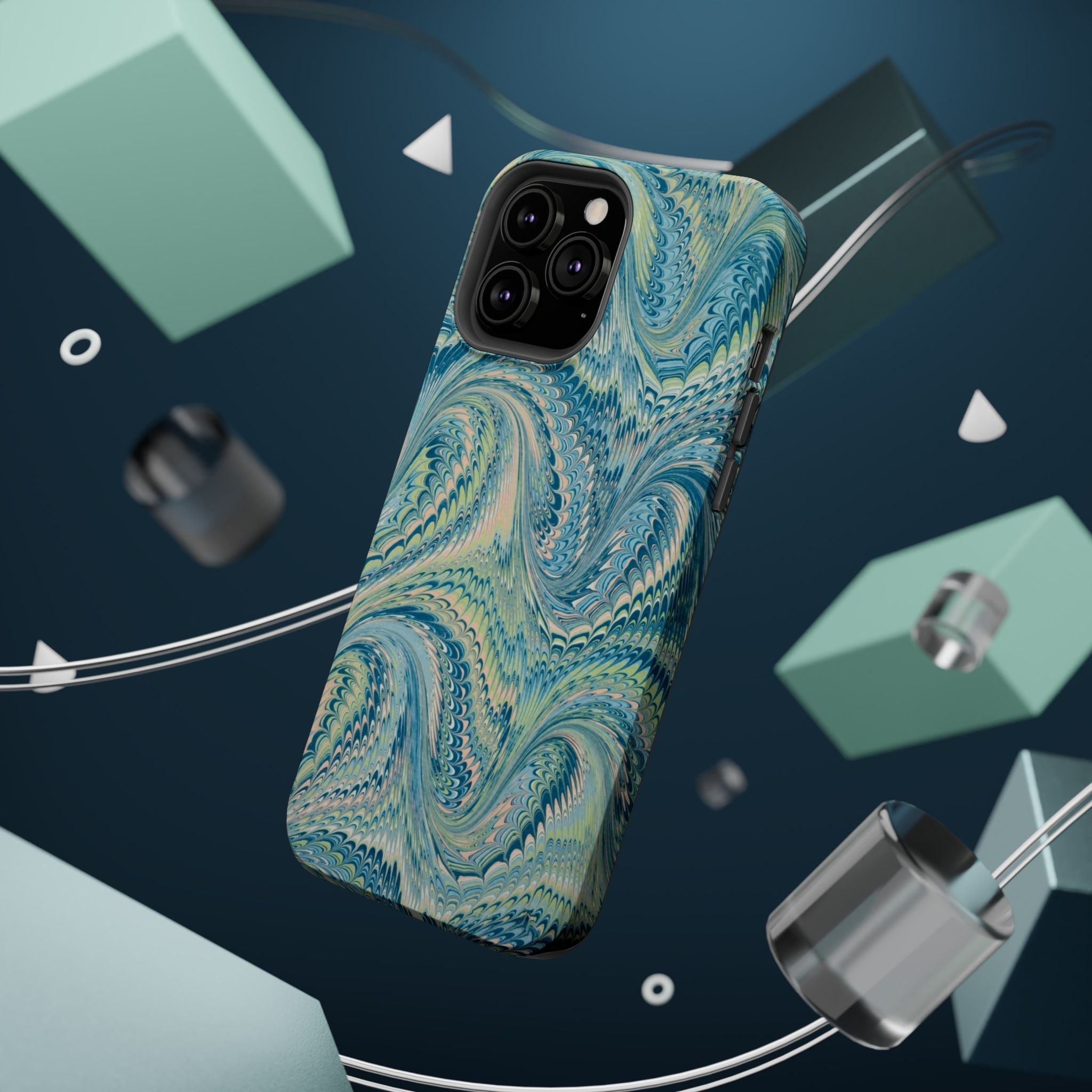 Aqua + Green Marble Phone Case - Impact-Resistant MAG SAFE - Dual Cover Design