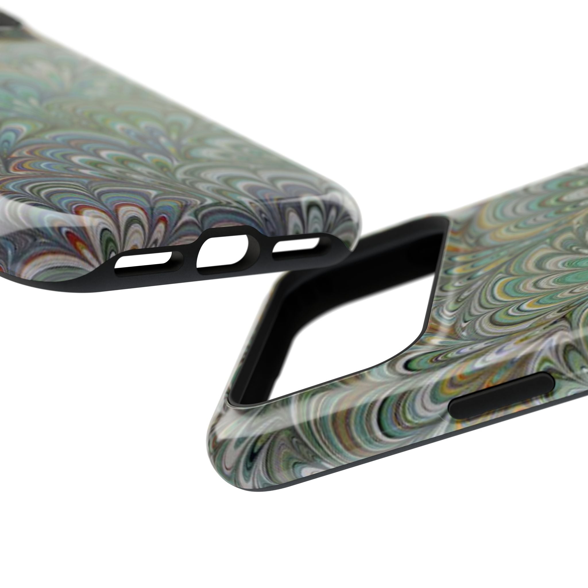 iPhone17 + All Models Phone Cases, Italian Peacock Feather Design, Stylish Impact-Resistant Shell, Protective Cover, Green Peacock Print