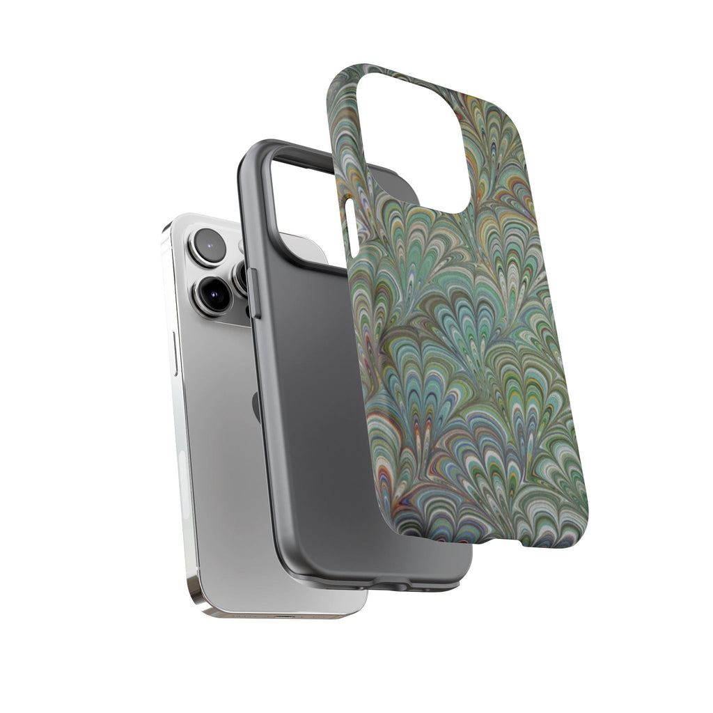 Green Marbled Peacock Durable Phone Case - Matte or Glossy