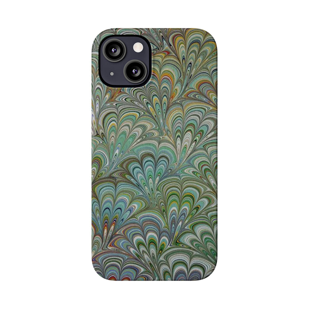 Deep Green Peacock Italian Marbled Design, Italy Feather Phone Case